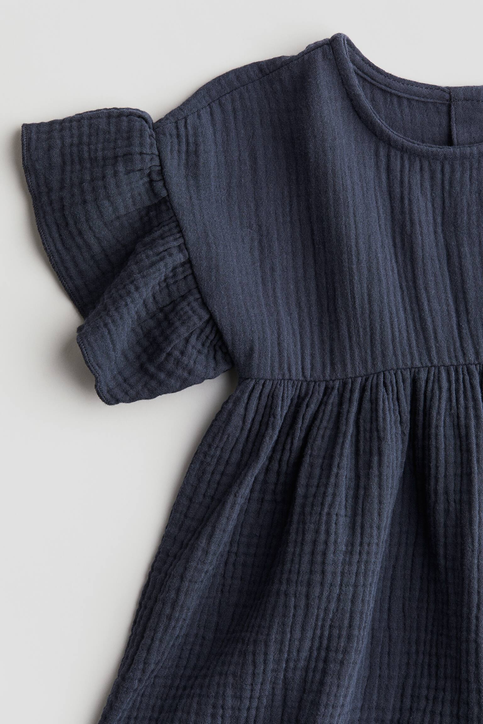 Cotton Muslin Dress - Navy blue/Beige/White - 2