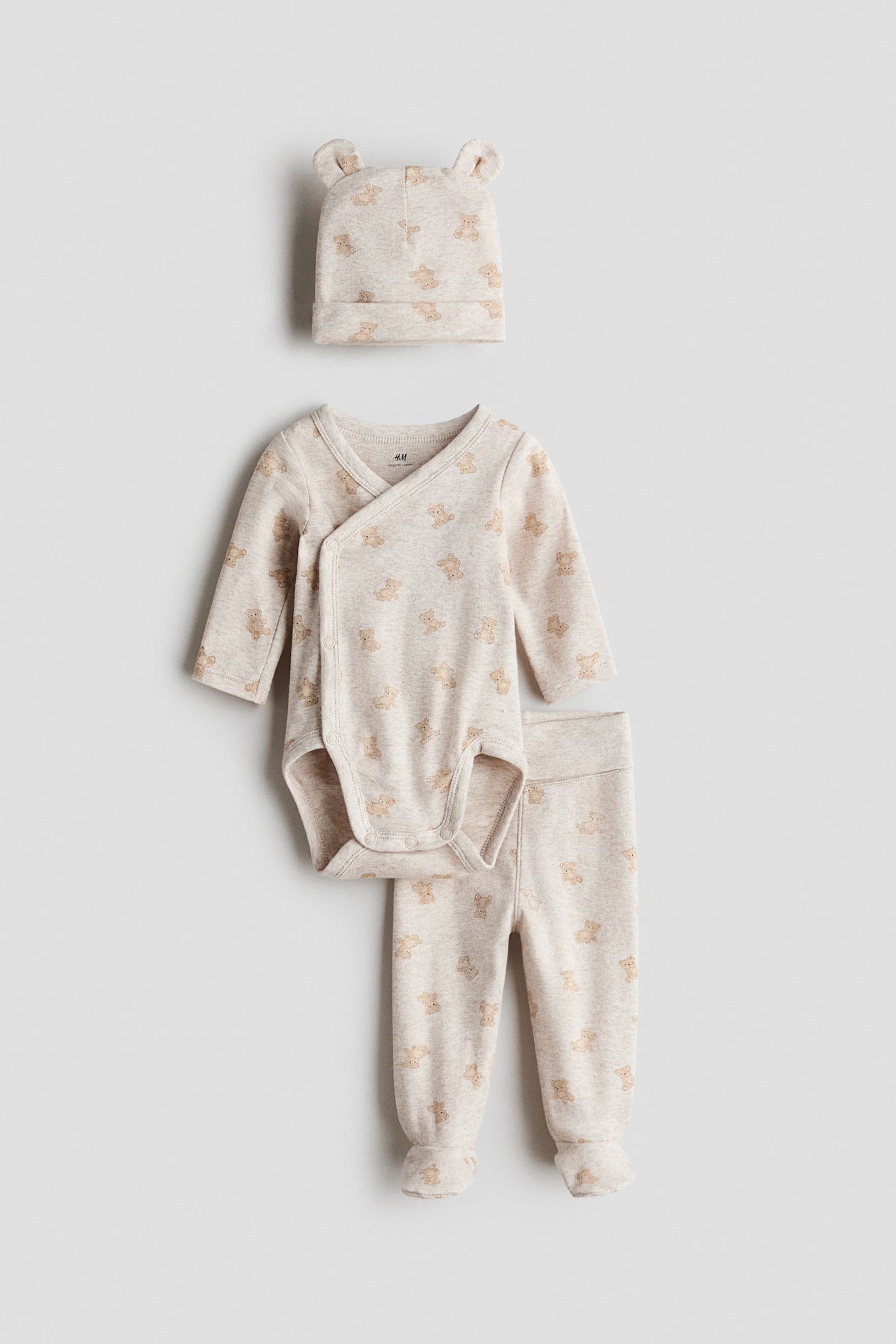 Ensemble 3 pièces en jersey de coton - Beige clair chiné/nounours - ENFANT | H&M FR