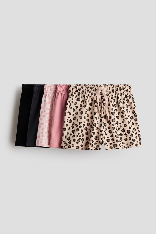 5-Pack Cotton Jersey Shorts - Light beige/leopard print - 1