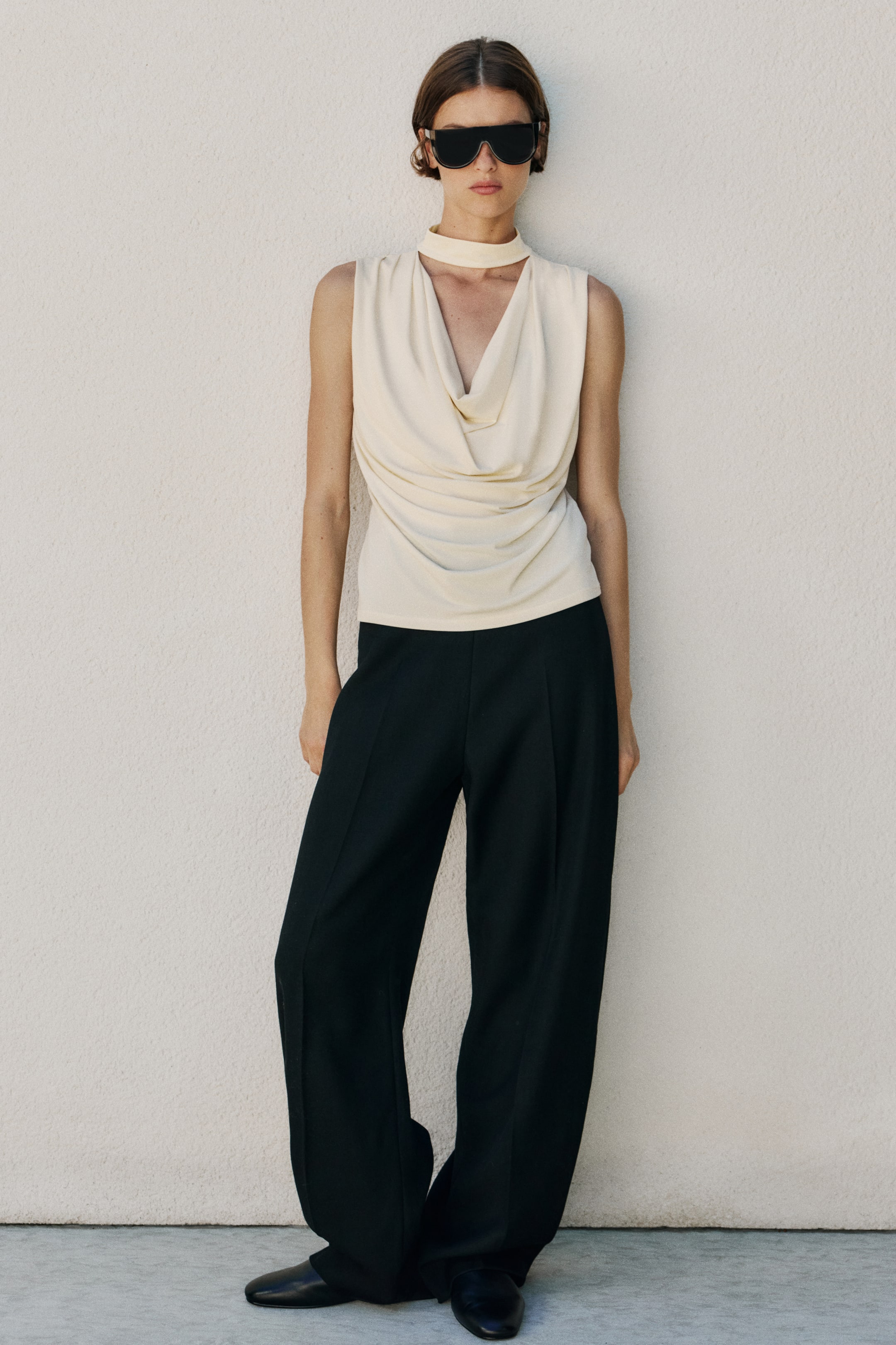 Draped Top with Stand-Up Collar