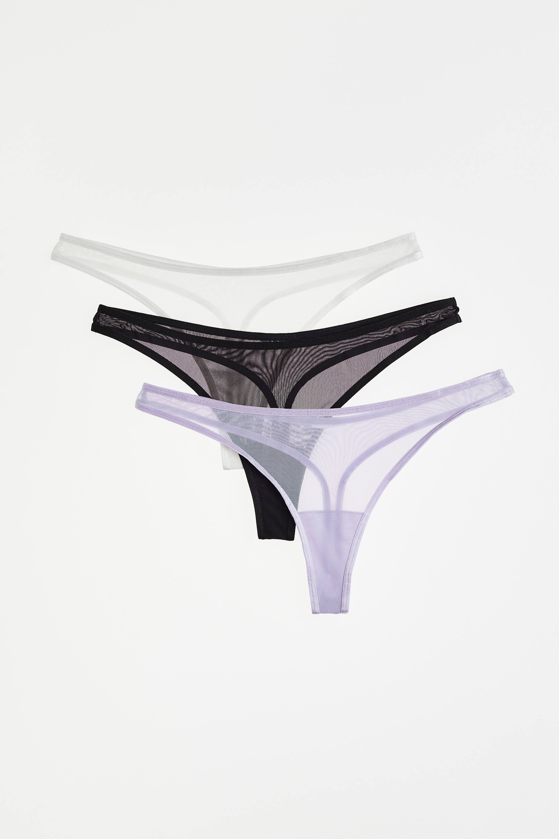 3 Pack Mesh Thong Briefs Light Purpleblack Ladies Handm Gb 8041