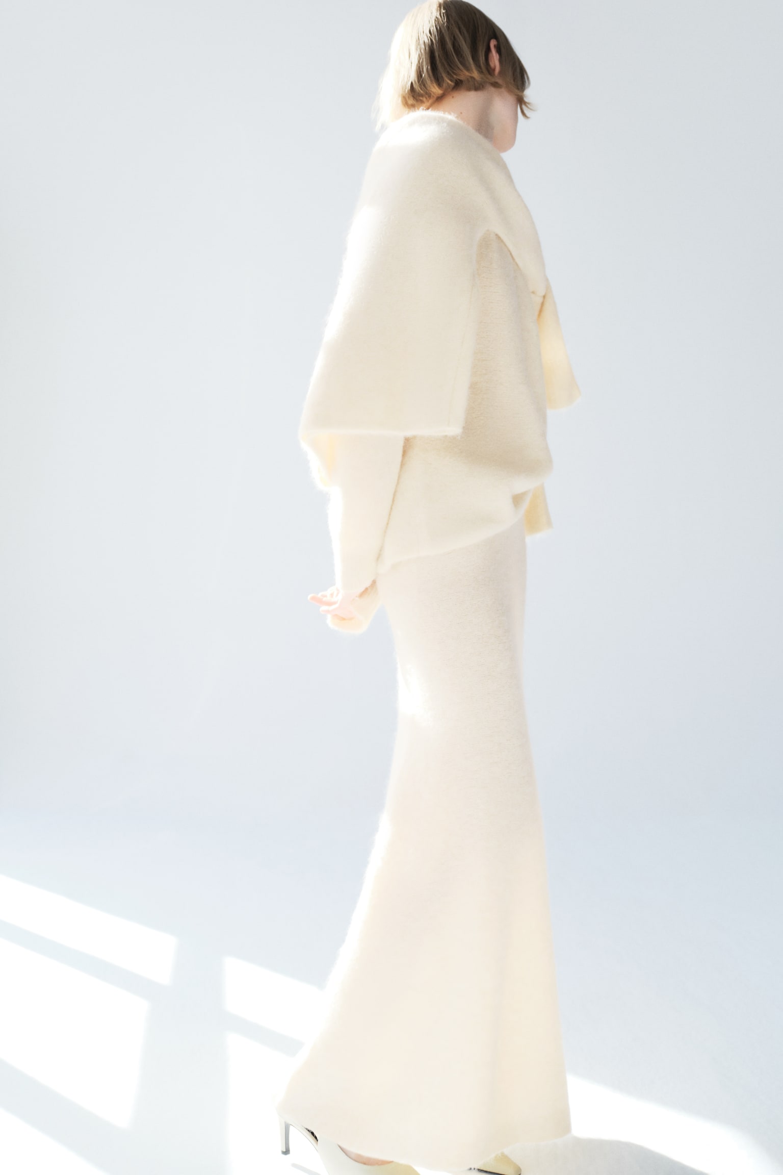 Alpaca-blend skirt - Light yellow/Brown - 1