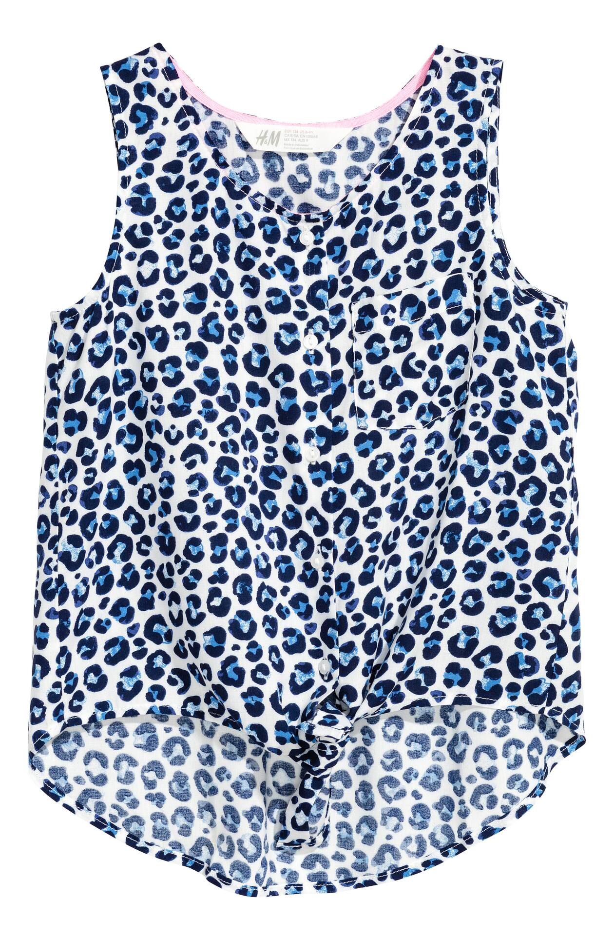 White/Leopard print Sleeveless tie blouse H&M CA