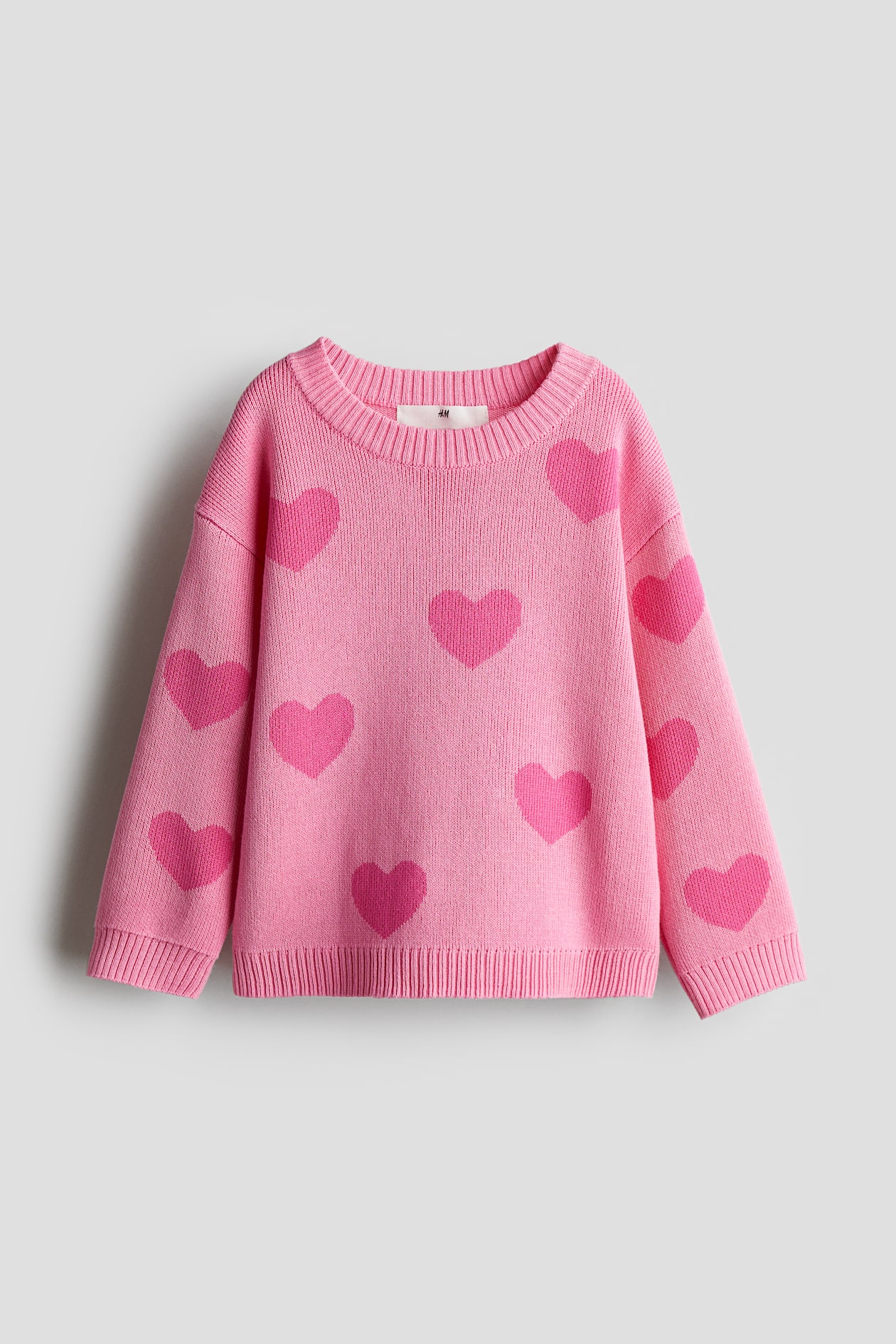 Jacquard-knit cotton jumper Pink/hearts Kids H&M US