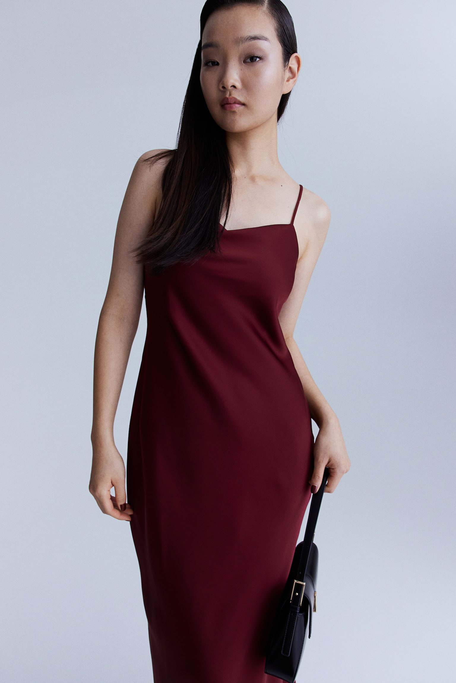 Tie-detail strappy dress - Burgundy/Black/Light grey/Silver-coloured - 5