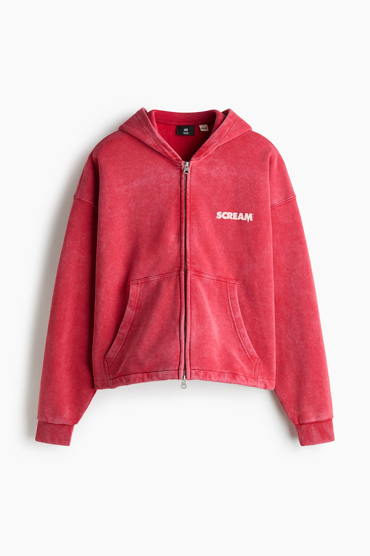 Oversized Fit Printed zip-through hoodie - Raspberry red/Scream
