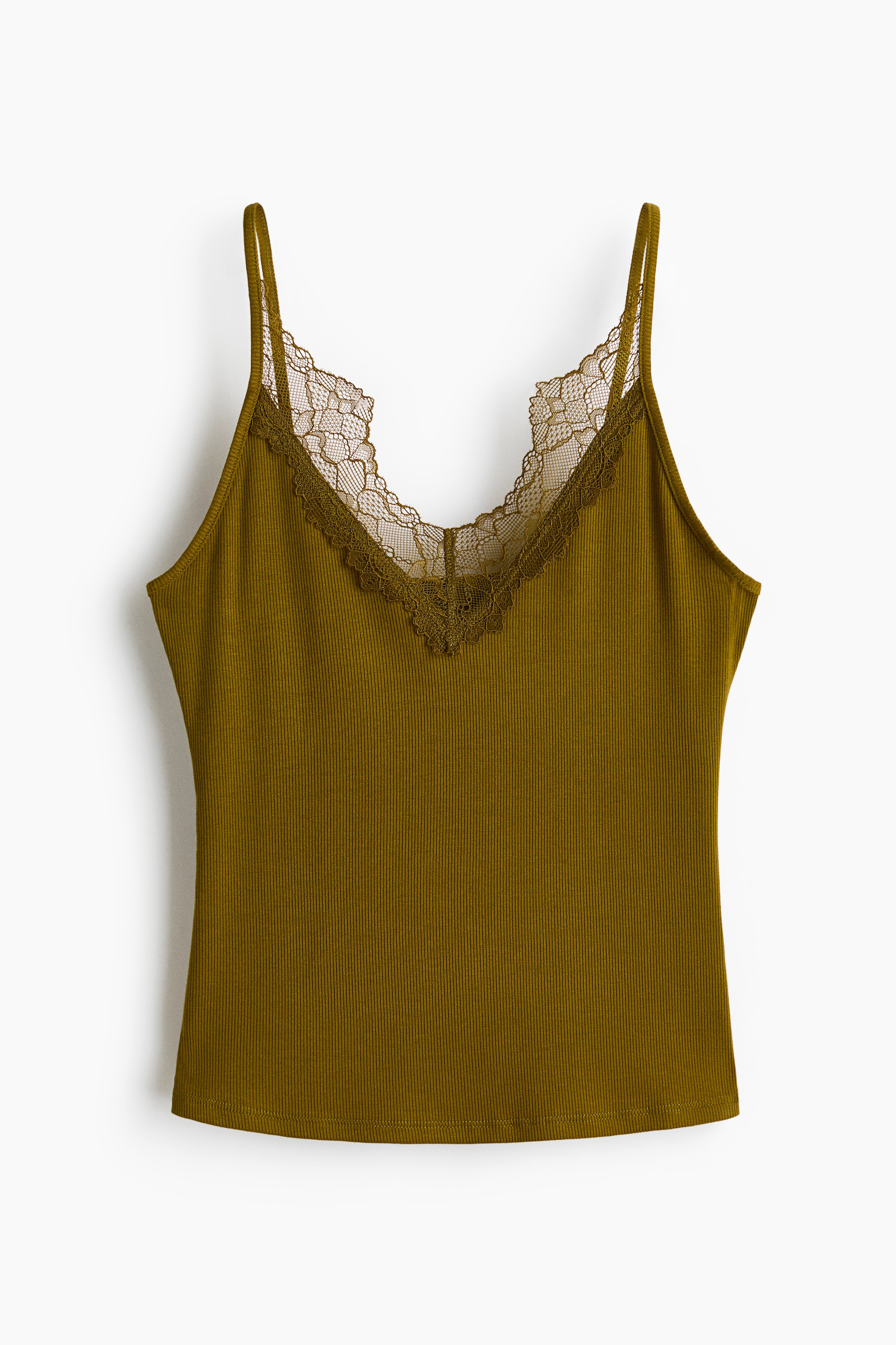 Lace-trimmed strappy top - Golden olive/Black