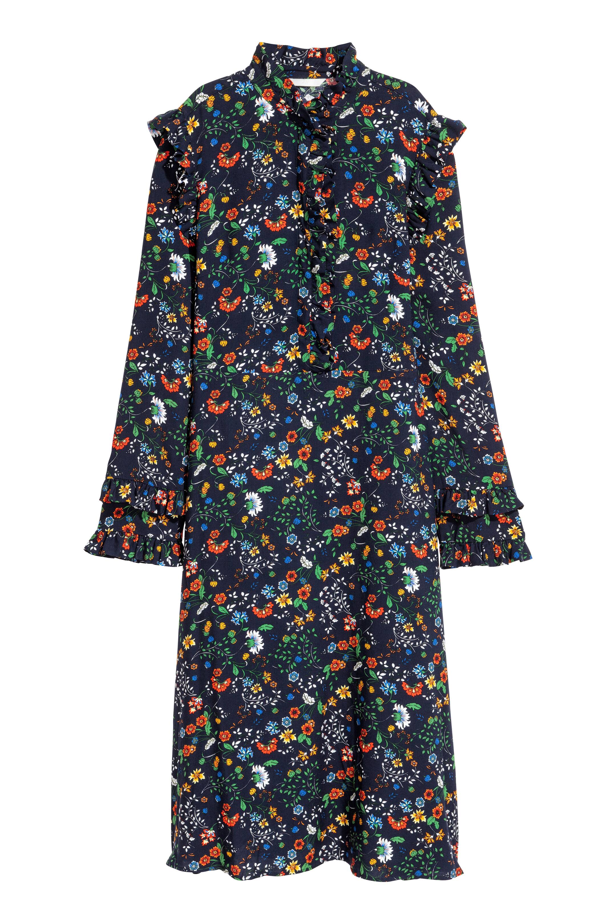 View larger image: Frill-trimmed dress - Dark blue/Floral - Ladies | H&M GB 1