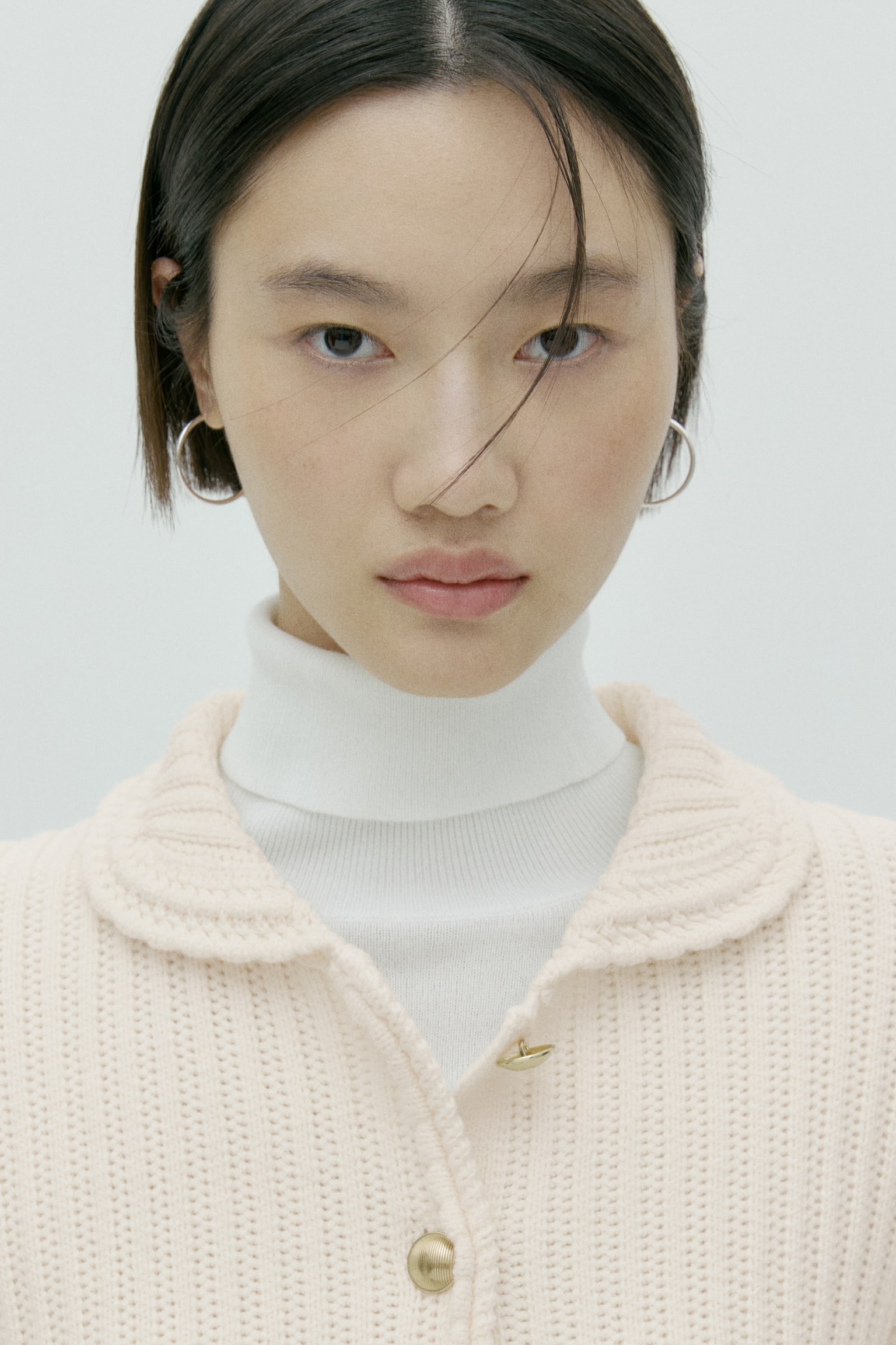 襟付きカーディガン - クリーム/グレーメランジ/ネイビーブルー - 4