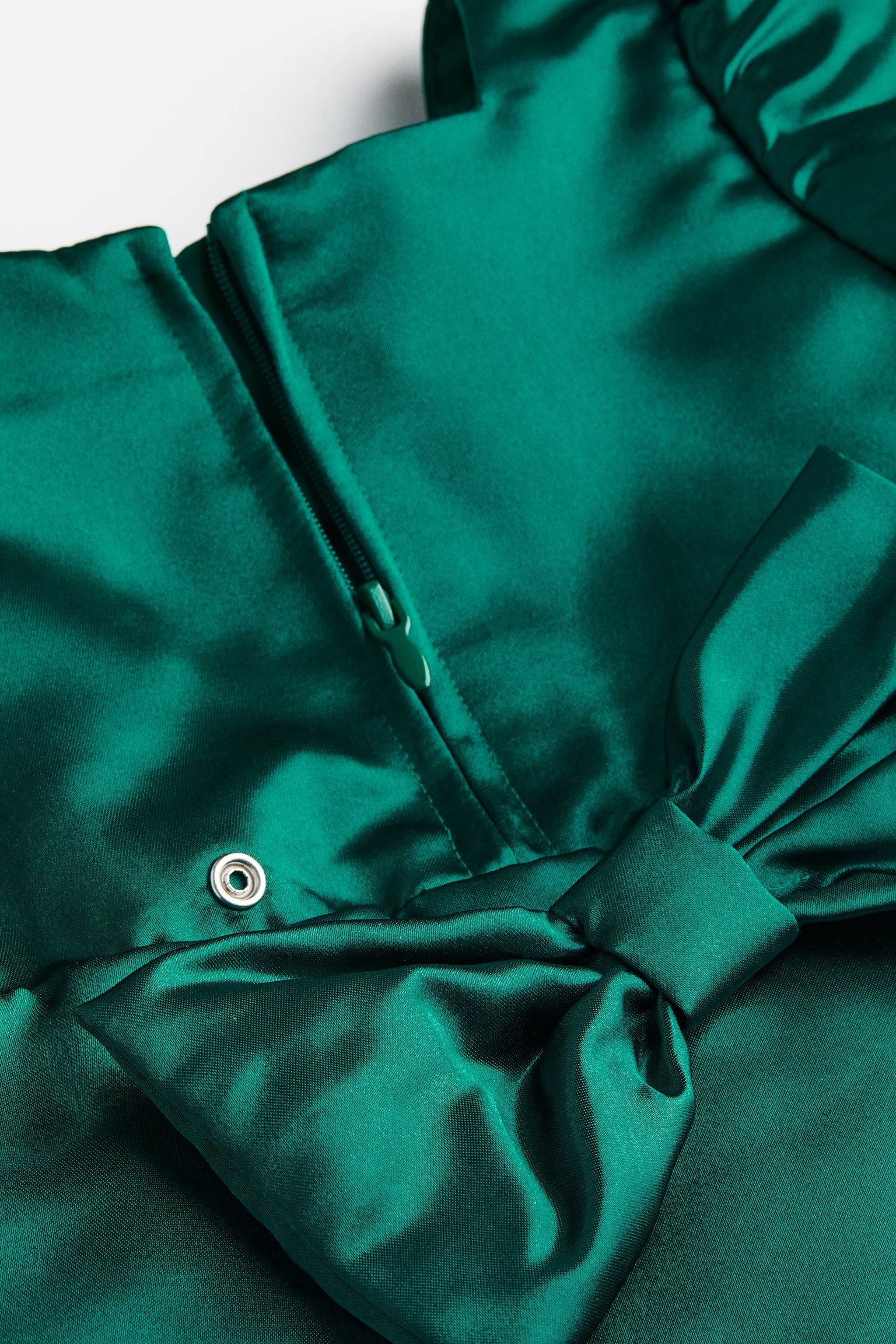 Balloon Sleeve Satin Dress - Dark green - 2