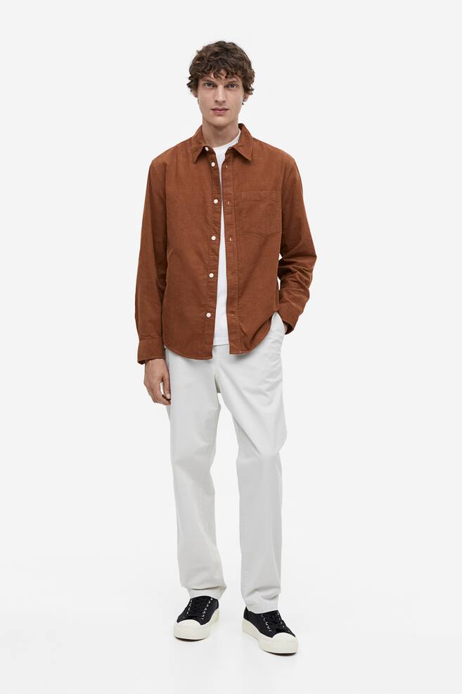 Regular Fit Corduroy shirt - Brown/Black/Turquoise - 4