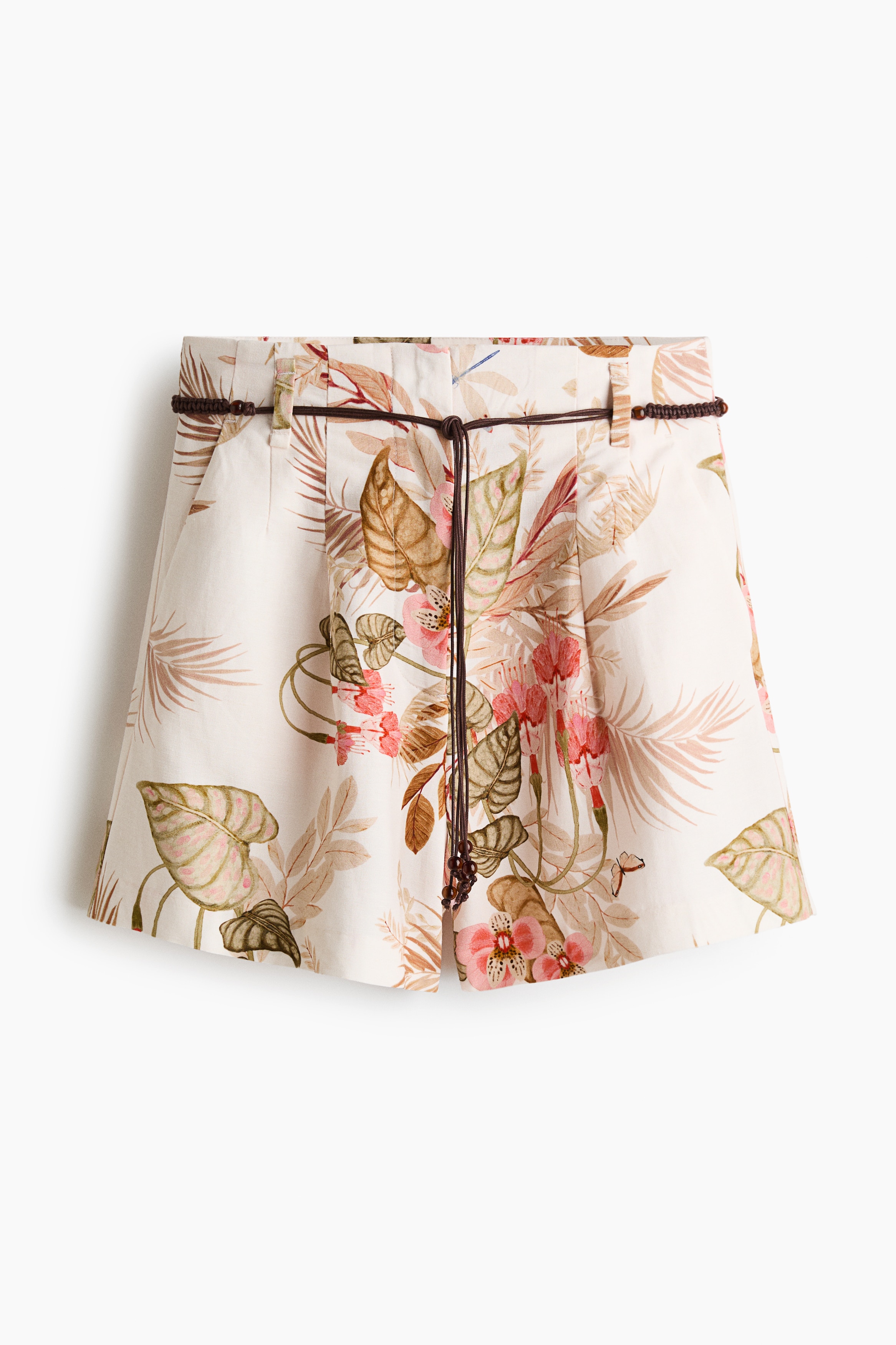 Shorts i linmix - Vit/Blommor
