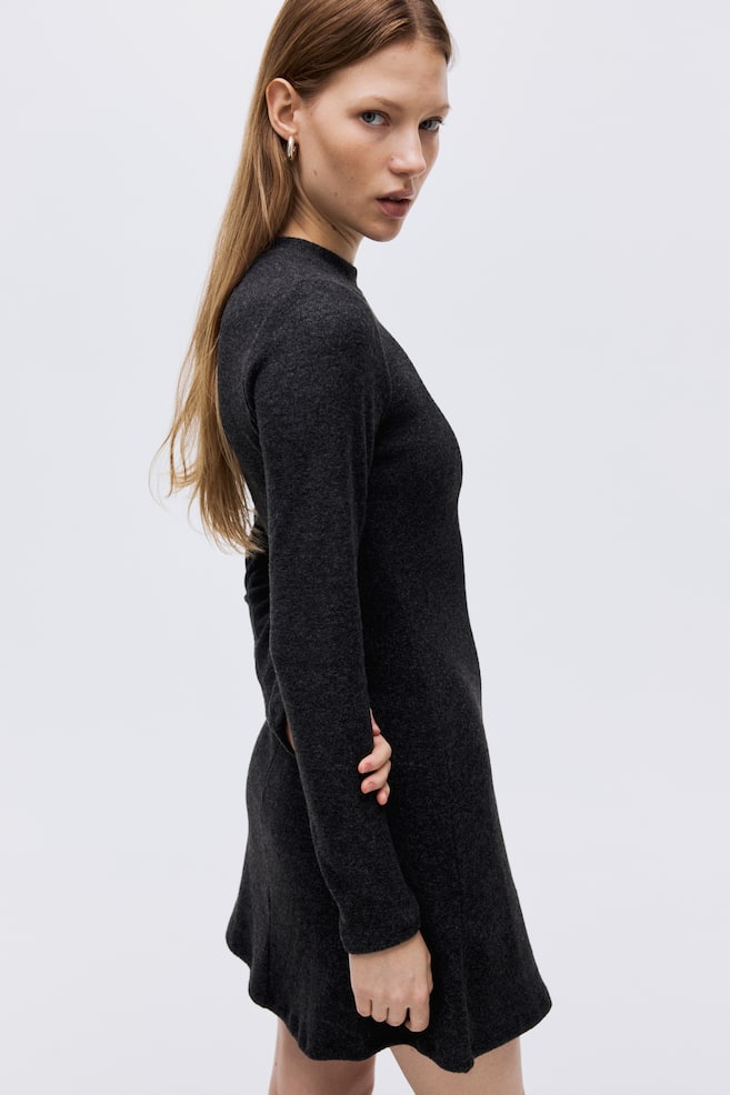 Knit Mini Dress - Dark gray melange/Taupe melange/Dark brown melange - 4
