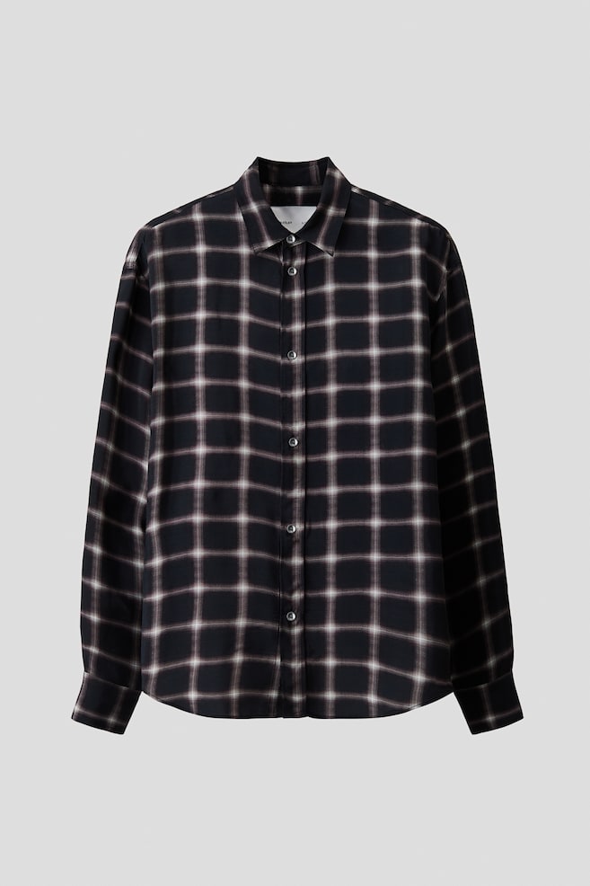 Slim Fit Cupro shirt - Black/Checked/Cream/Checked - 1