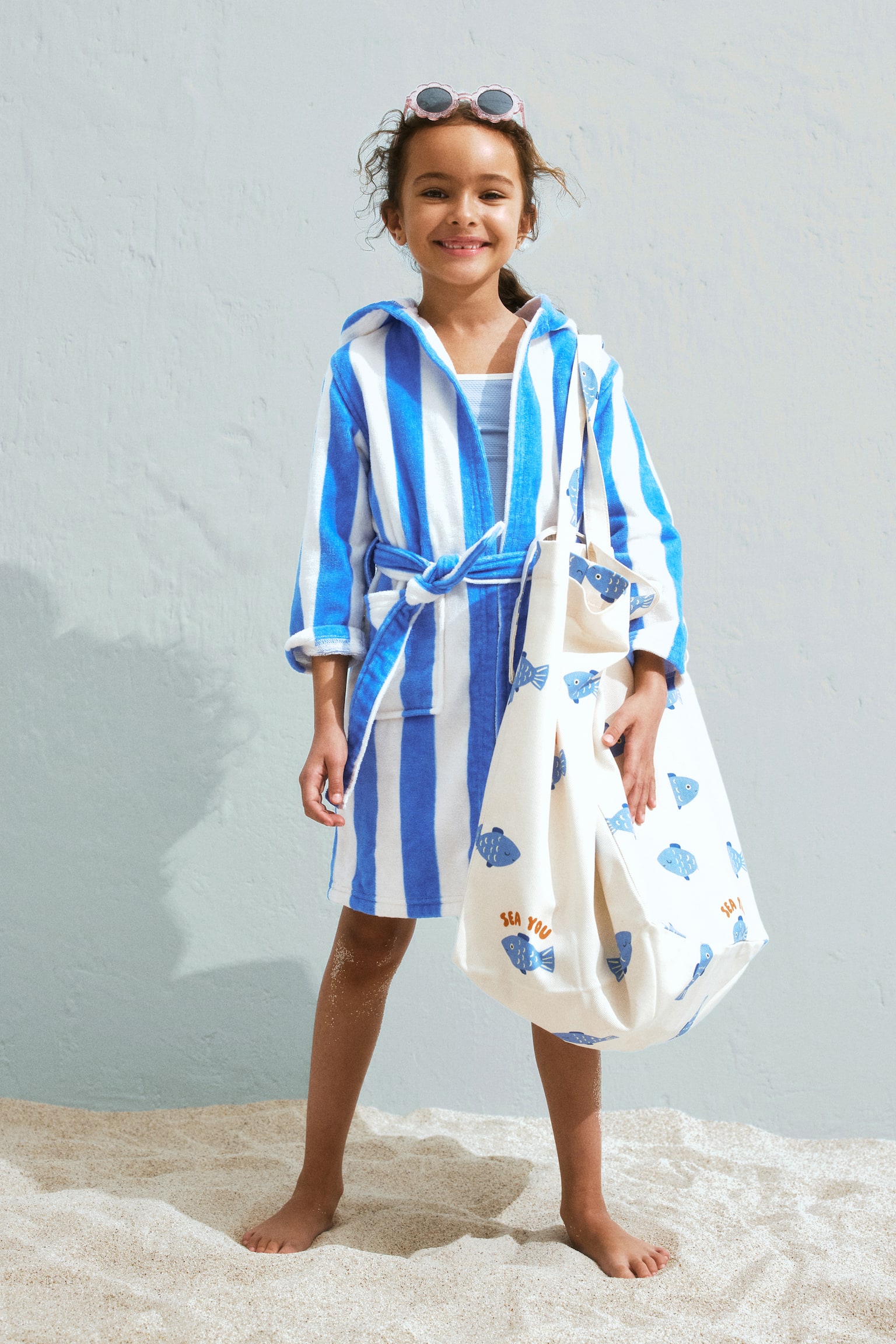 Cotton terry dressing gown - Blue/Striped/Green/White striped/Light beige/Striped/Light pink/White striped - 6