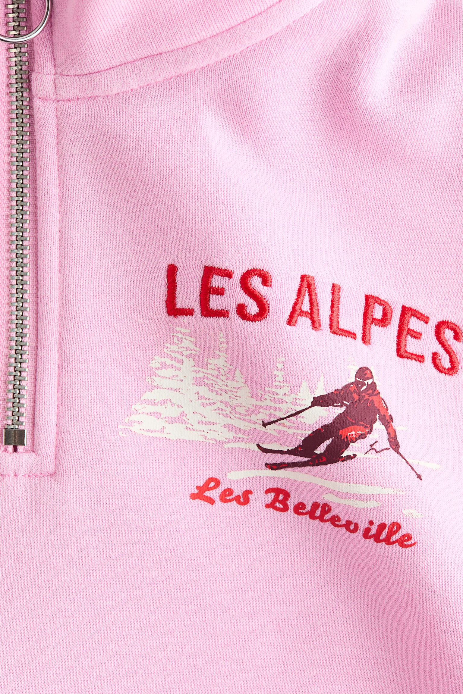 Motif Detaylı ve Yarım Fermuarlı Sweatshirt - Pembe/Les Alpes - 2