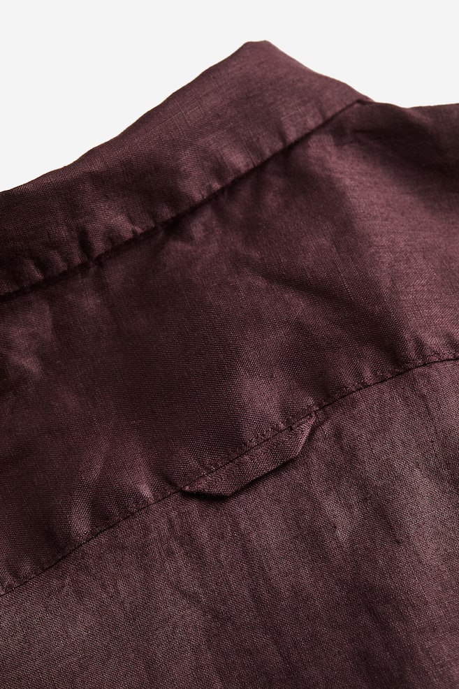 Camicia oversize in misto lino - Marrone scuro/Bianco - 2
