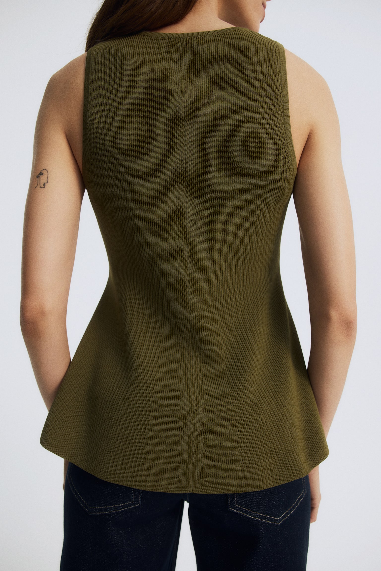 MAMA וסט פפלום מסריג ריב - ירוק זית - 3