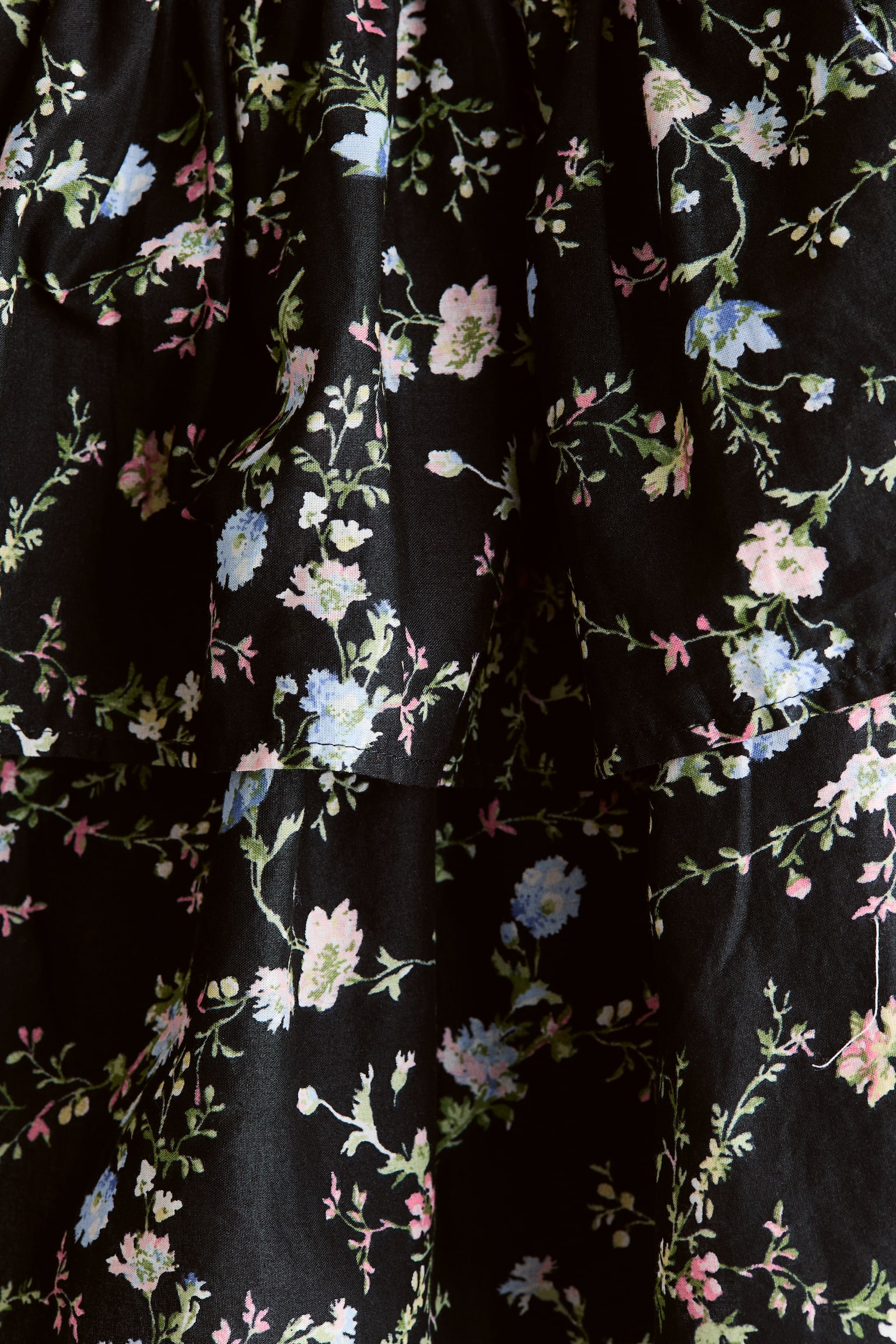 Smocked-waist dress - Black/Floral/White/Blue floral - 6