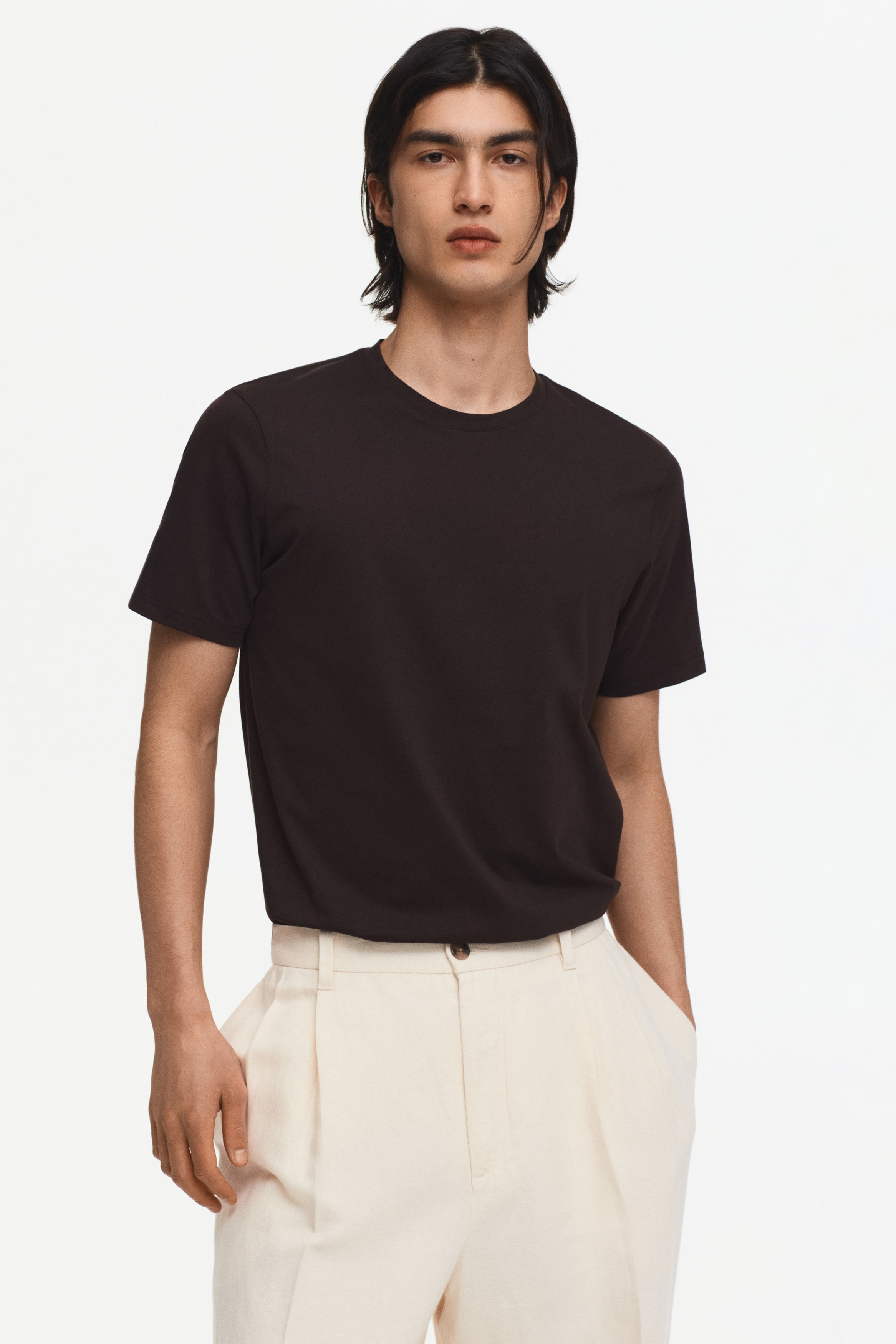 Playera Slim Fit en algodón Pima - Café oscuro/Blanco/Azul marino/Negro