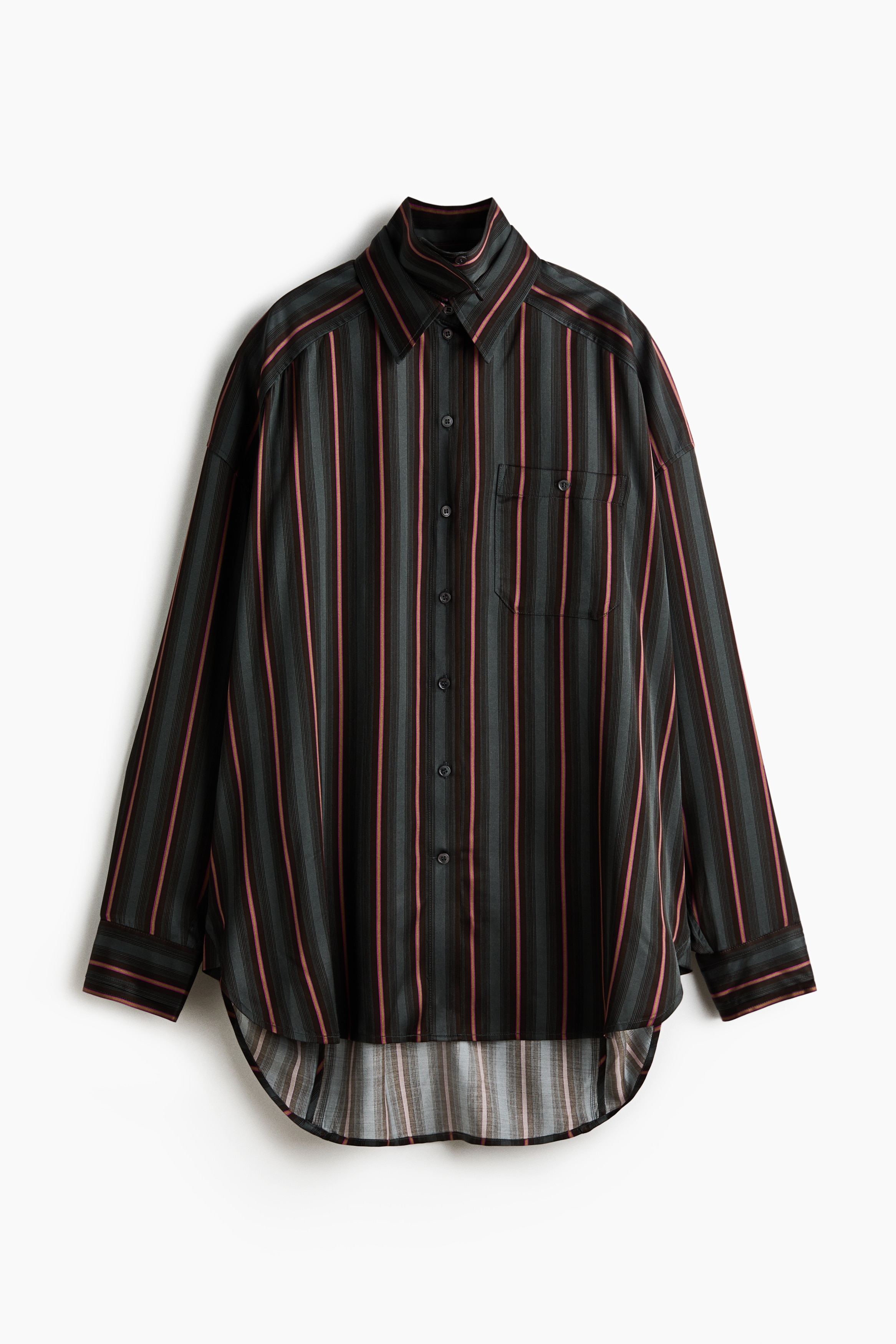 Layered-look satin shirt - Dark grey/Striped