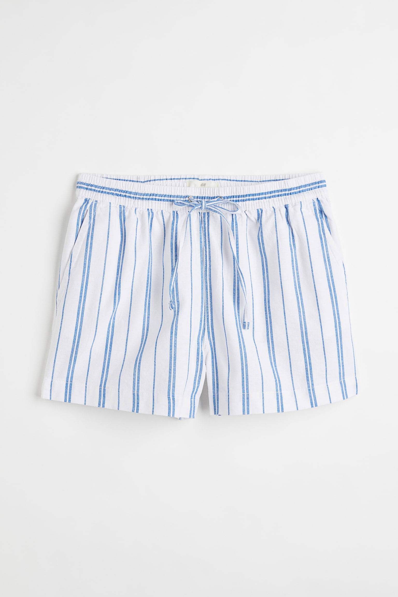 Short van linnenmix - Wit/gestreept