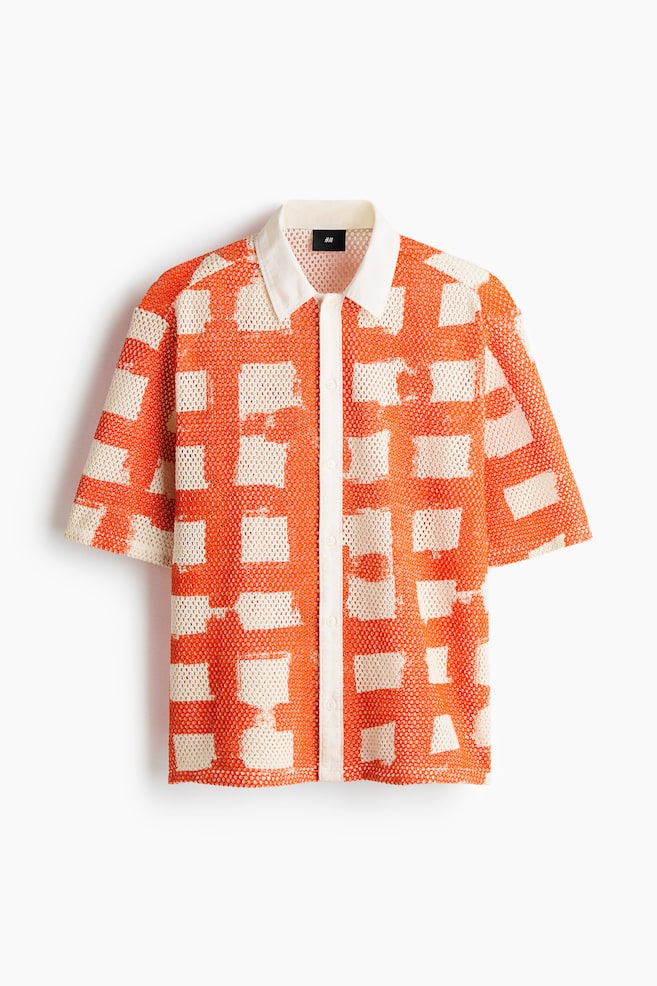 Regular Fit Mesh shirt - Orange/Patterned - 1