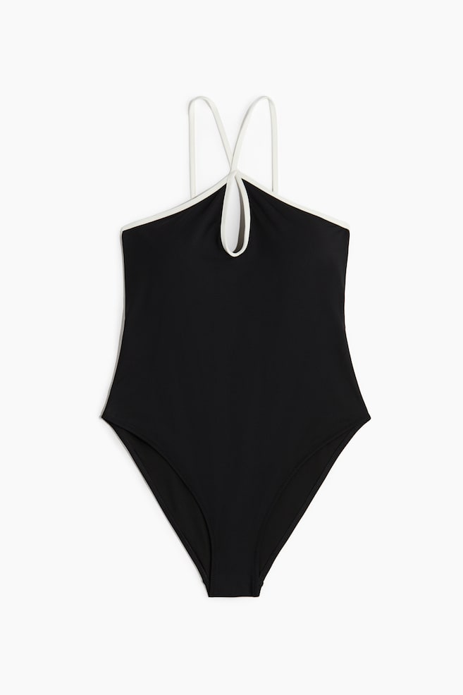 Padded-cup cut-out swimsuit - Black/White/Black patterned - 1