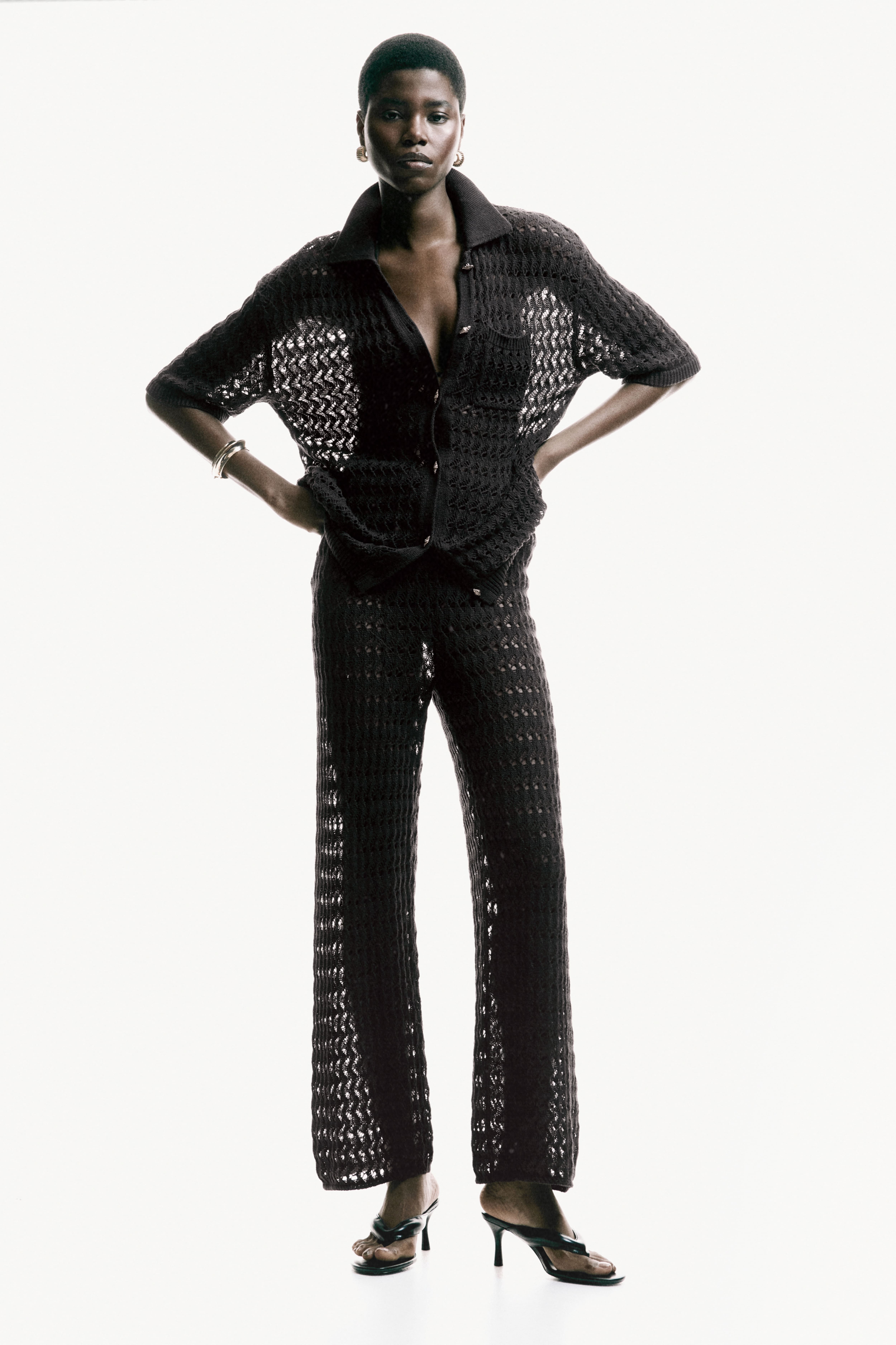 Crochet-Look Cotton Pants