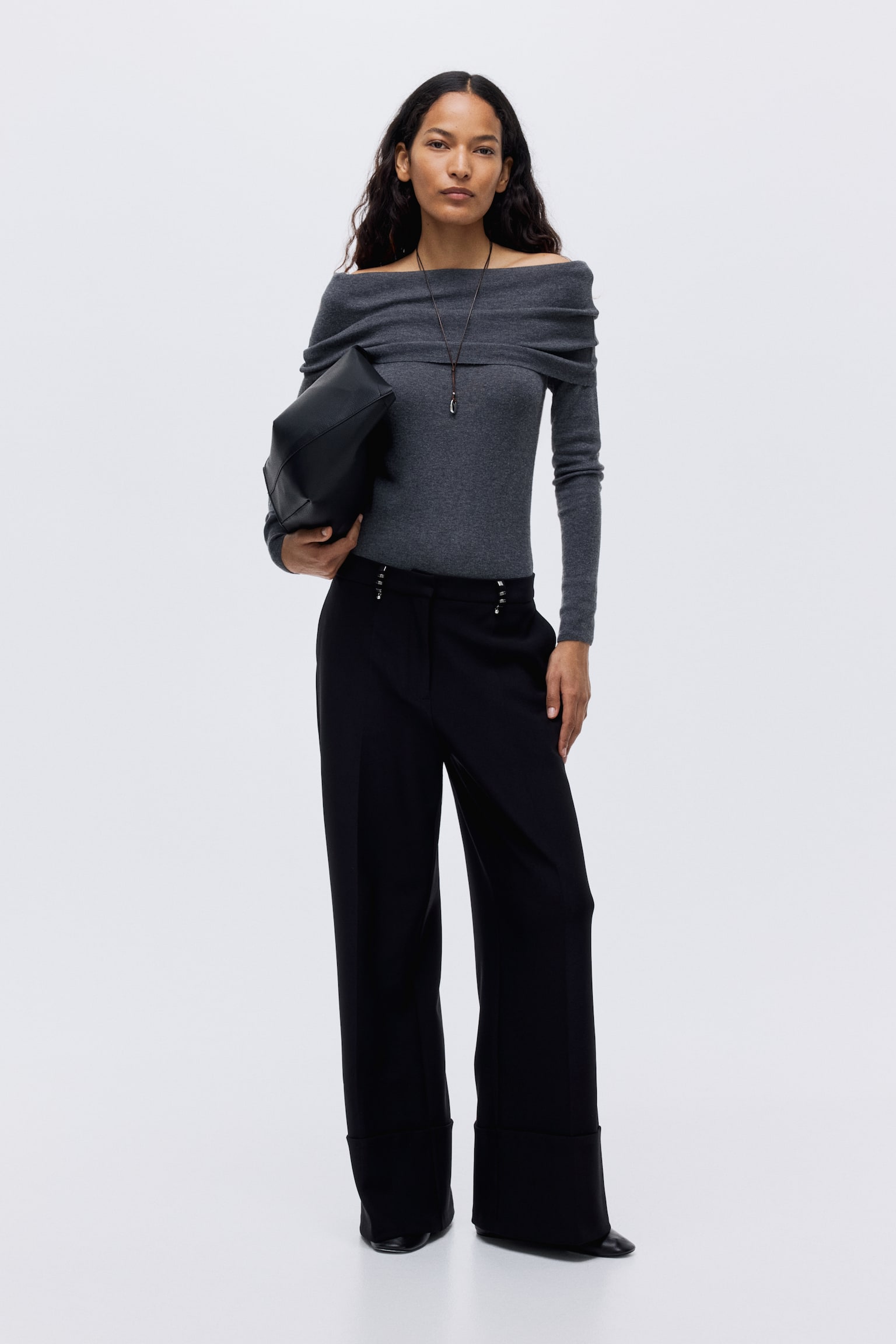 Женские брюки H&M Rivet-detail tailored trousers, цвет: Чёрный — фото 2