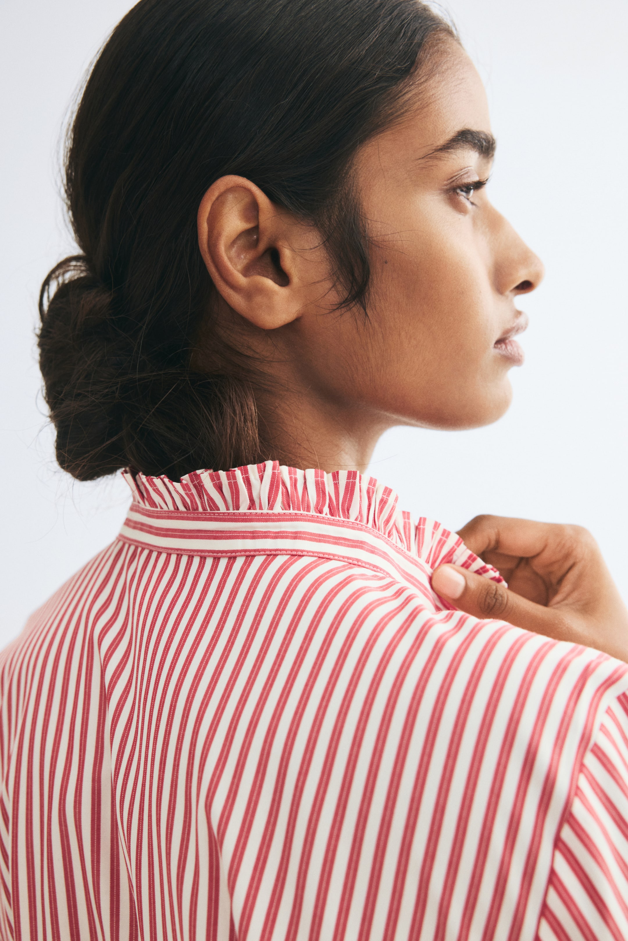 Ruffle-Trimmed Button-Front Blouse