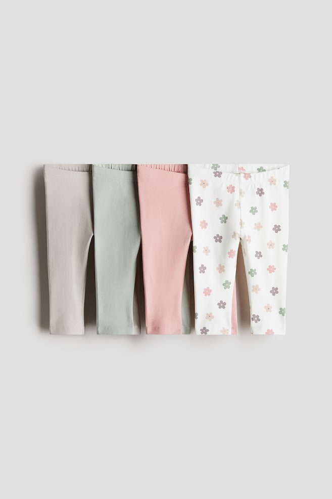 Pack de 4 leggings em jersey de algodão - Verde claro/Floral/Vermelho/Azul marinho/Cinzento/Bege claro/Cinzento escuro/Rosa/Rosa claro/Lilás claro/Corações/Rosa/Cerejas/Azul marinho/Vermelho/Rosa/Turquesa/Lilás/Vermelho escuro - 1
