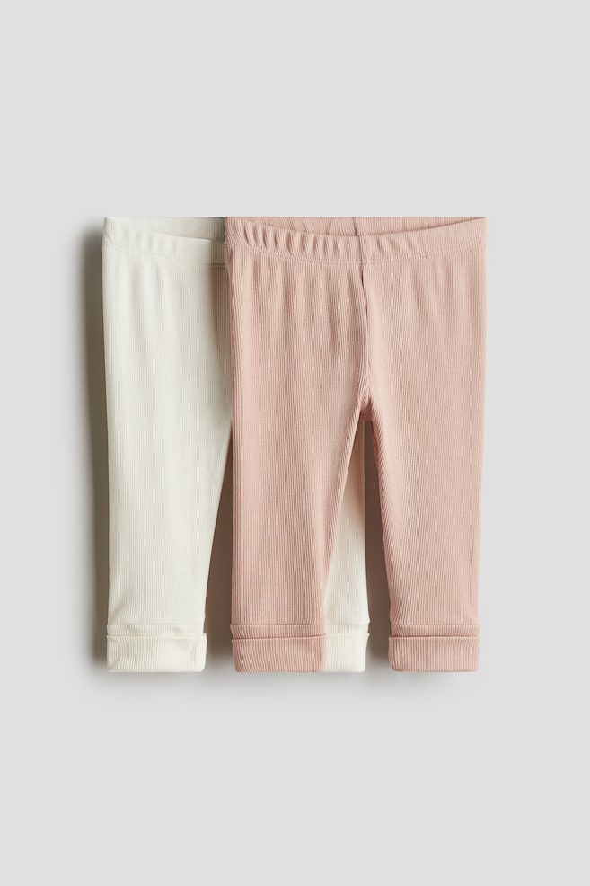 2-pack Adjustable-fit Leggings - Light dusty pink/white/Beige/striped/Natural white/dark gray - 1