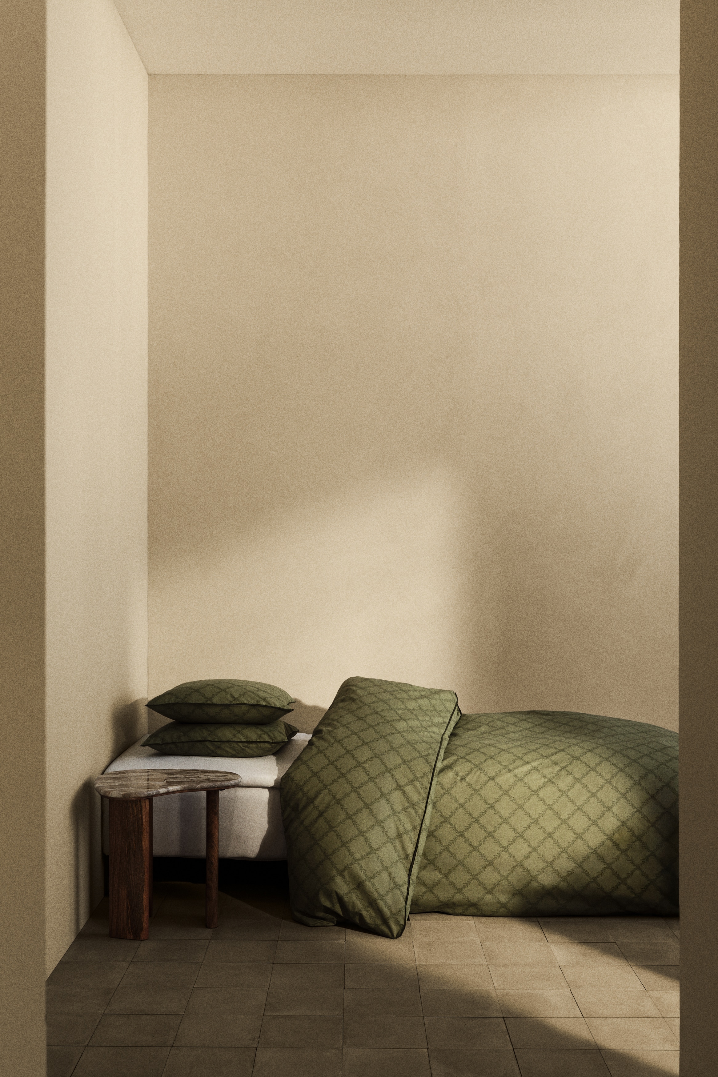 Cotton single duvet cover set - Green/Checked/White/Checked