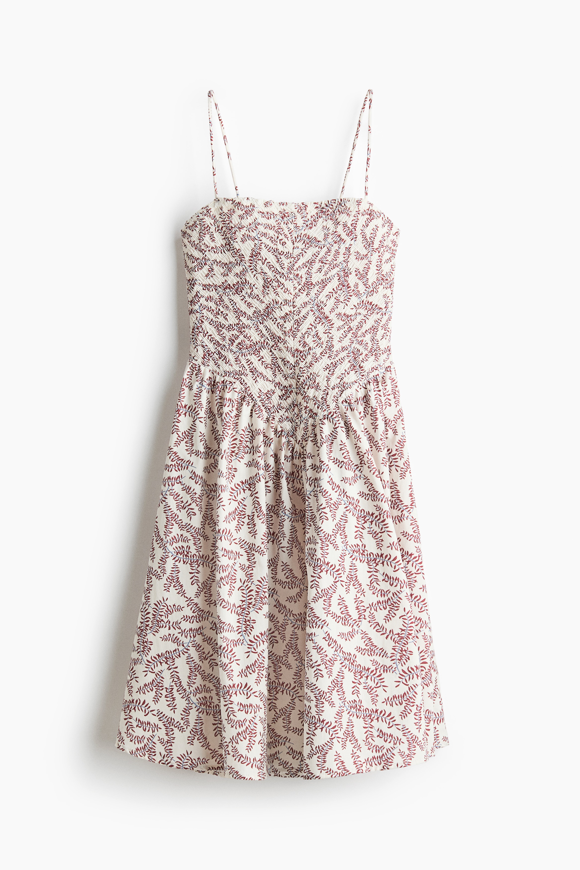 Smocked Strappy Dress - Cream/patterned
