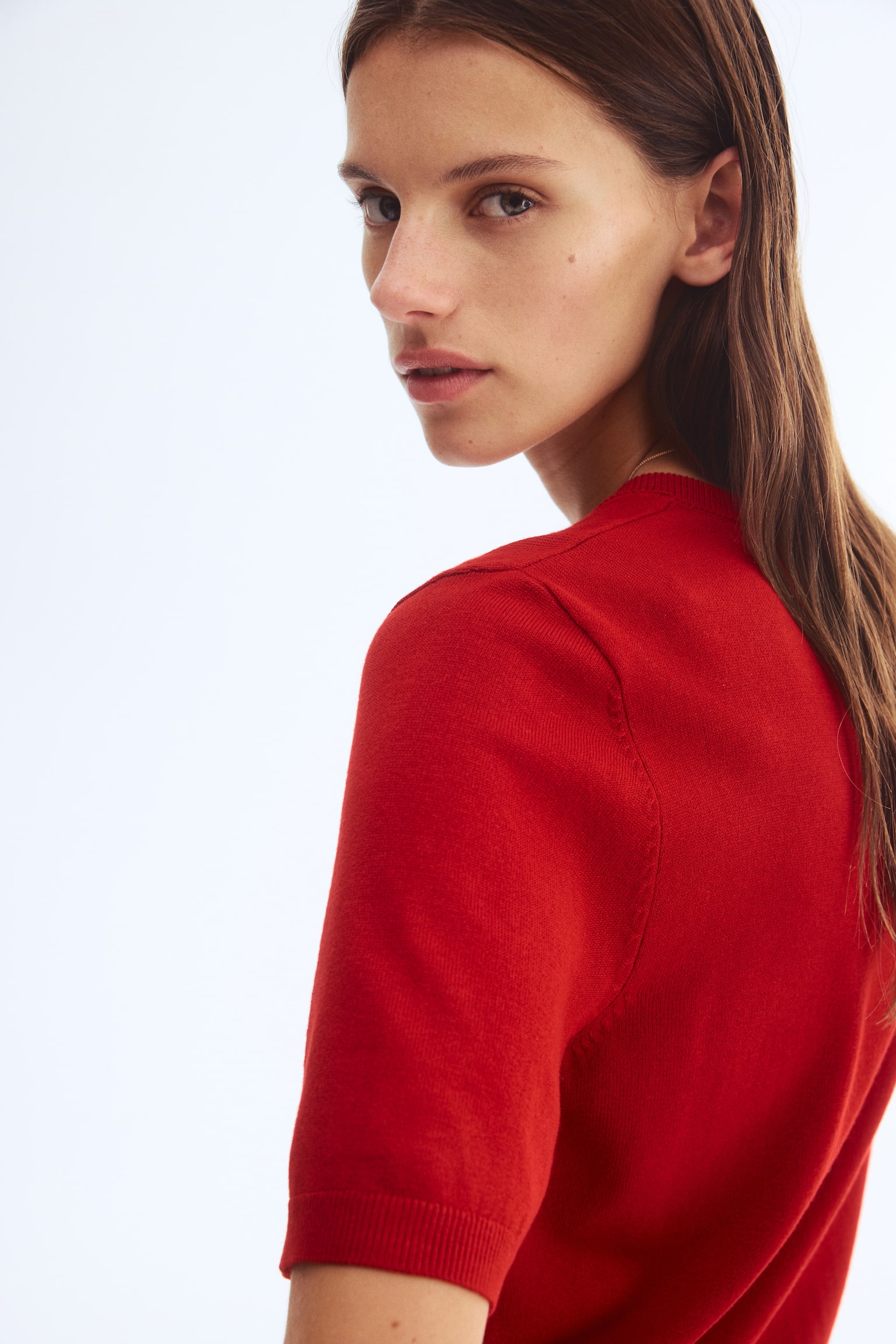 Short-sleeved cardigan - Red/Dark beige - 4