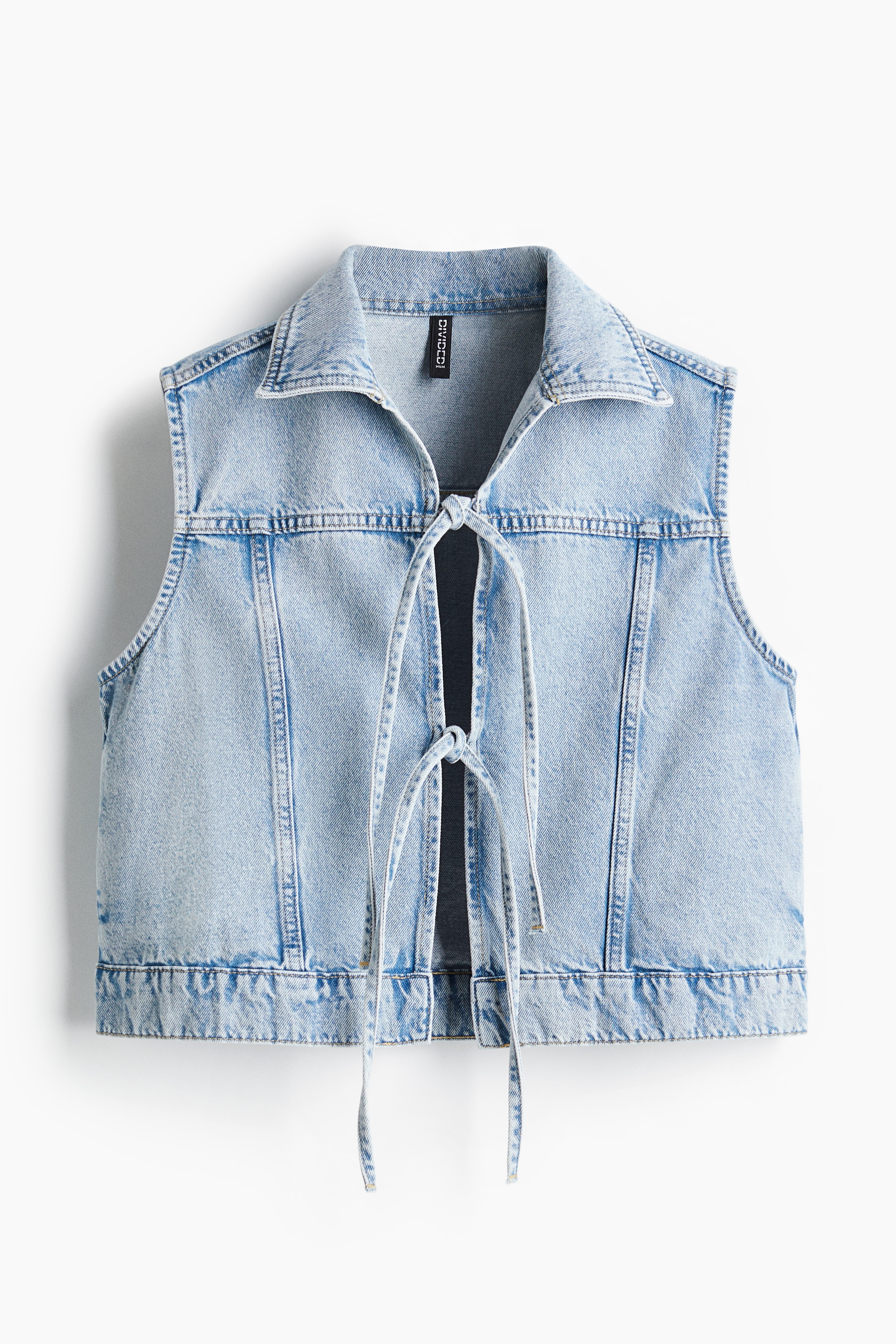 Önden Bağlanan Kot Yelek - Açık kot mavisi