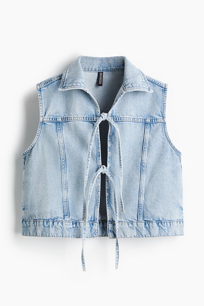 Denim gilet met strikbandjes - Licht denimblauw - 1