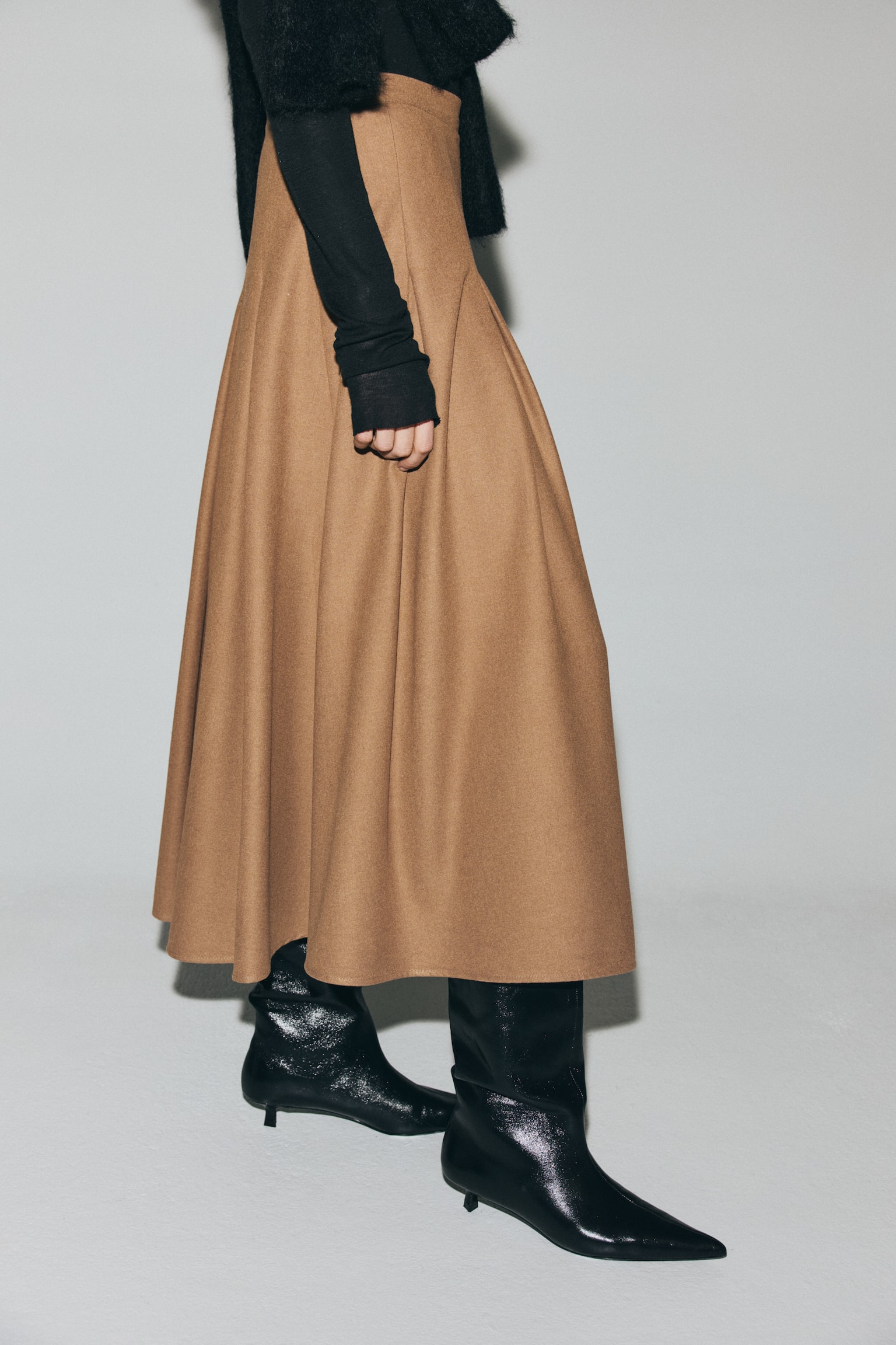 Pleated midi skirt - Dark beige/Black/Dark grey marl - 3