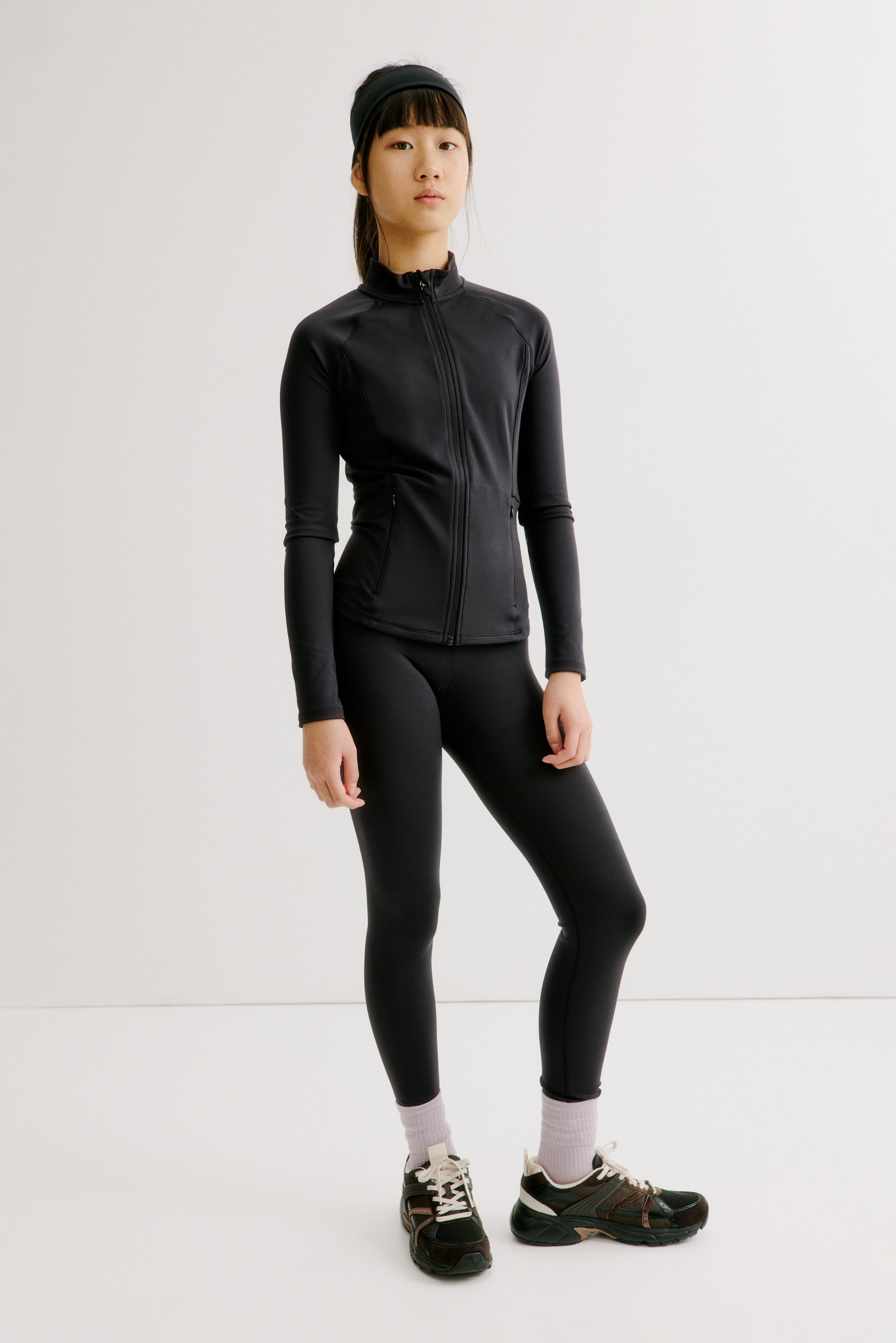 Sports Leggings with DryMove™ - Black/Dark purple/Light pink/Steel blue