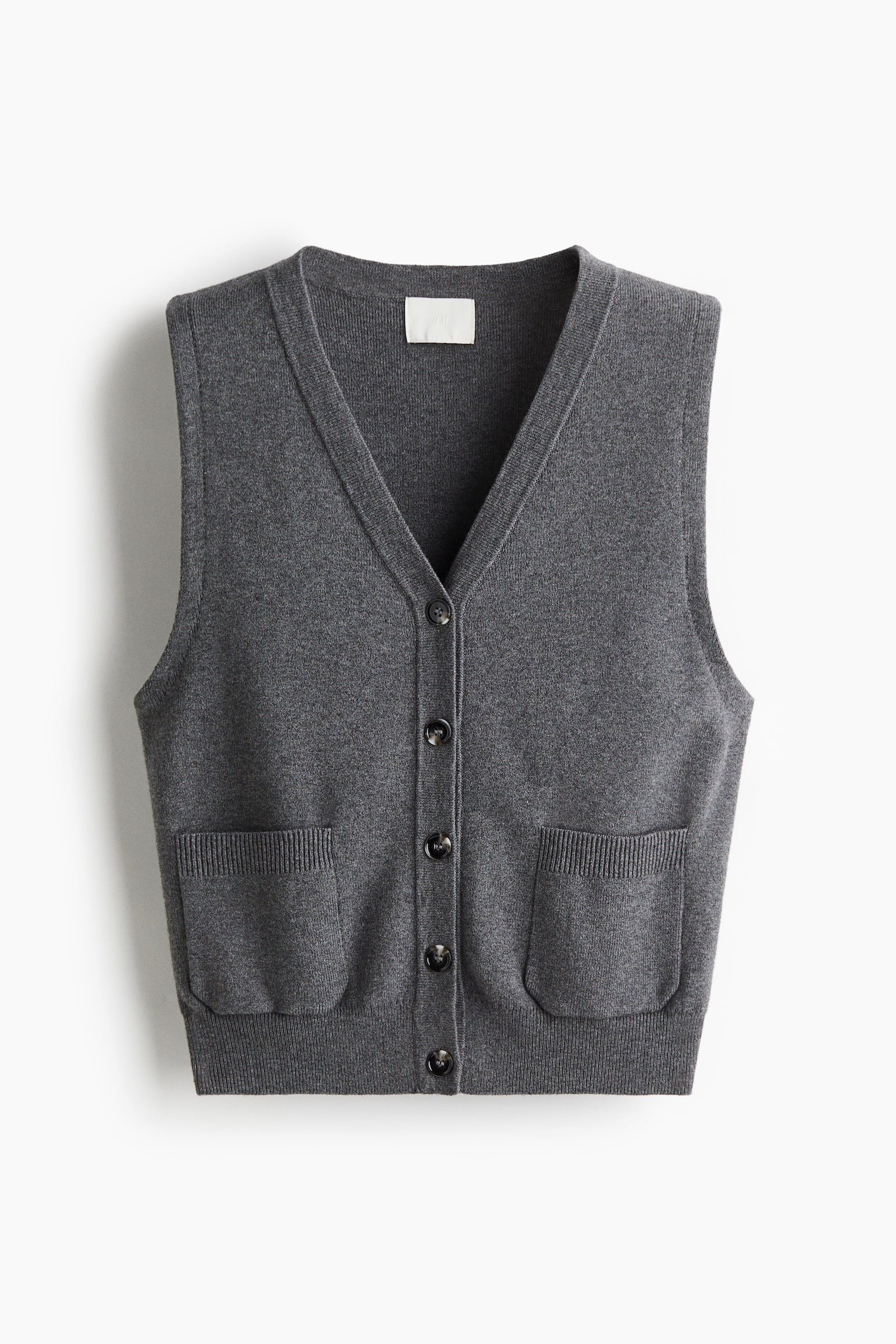 Женский жилет H&M Fine-Knit Vest, цвет: Тёмный серый меланжевый — фото 1