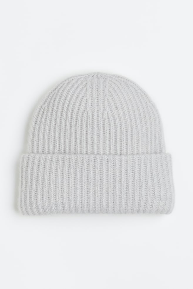 Rib-knit cashmere hat - Light grey/Dark brown - 1