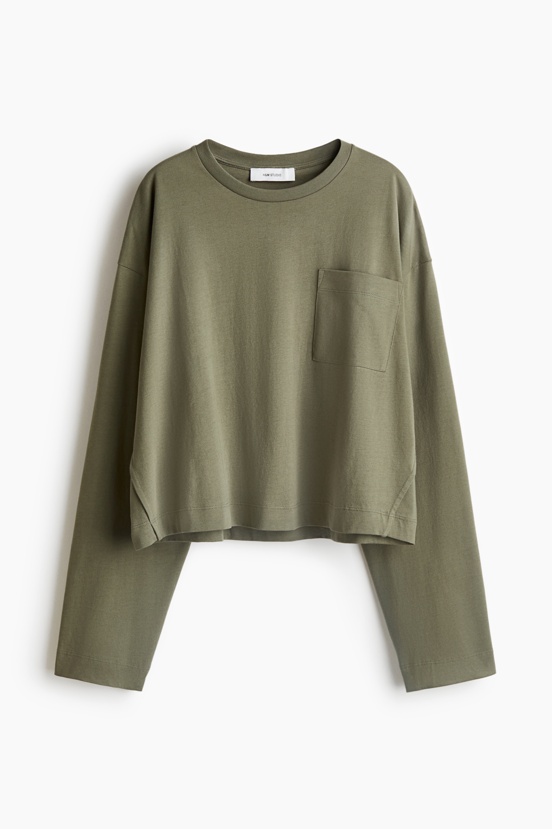 Pocket-Detail Top - Khaki green/White