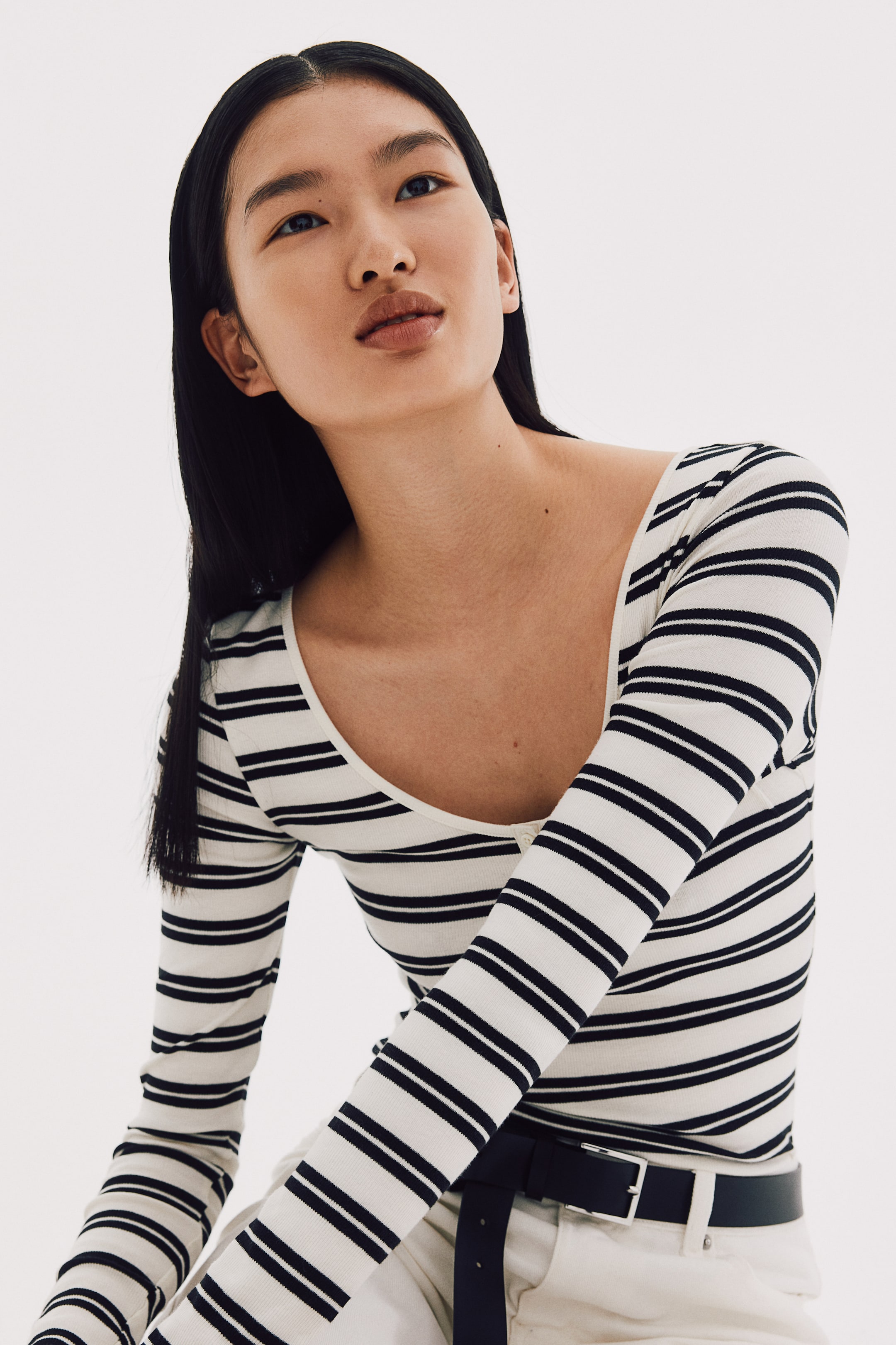 Henley Shirt - White/striped - Ladies | H&M US