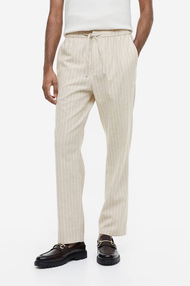 Regular Fit Linen-blend trousers - Light beige/Striped/Cream/Black/Beige/dc/dc/dc - 6