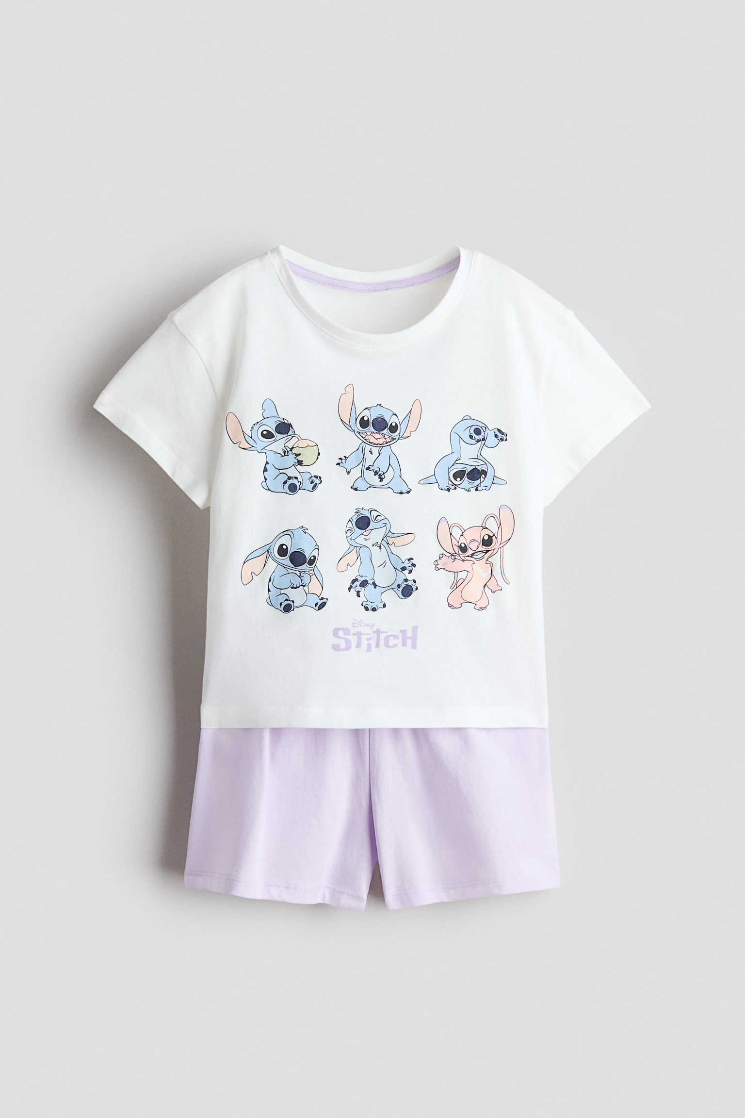 Pamuklu ve Baskılı Pijama Takımı - Mor/Lilo & Stitch/Açık pembe/Hello Kitty