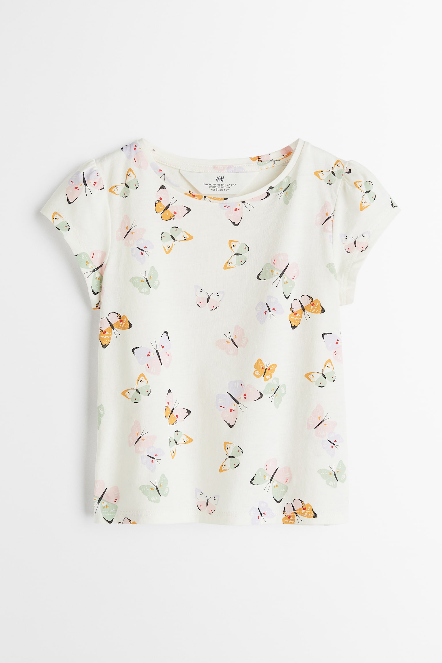 Puff Sleeve Jersey Top - Natural white/Butterflies/Apricot/Rabbit/Light blue/Butterflies/Light green/Stay Curious/Dark grey/Floral/White/Floral - 1