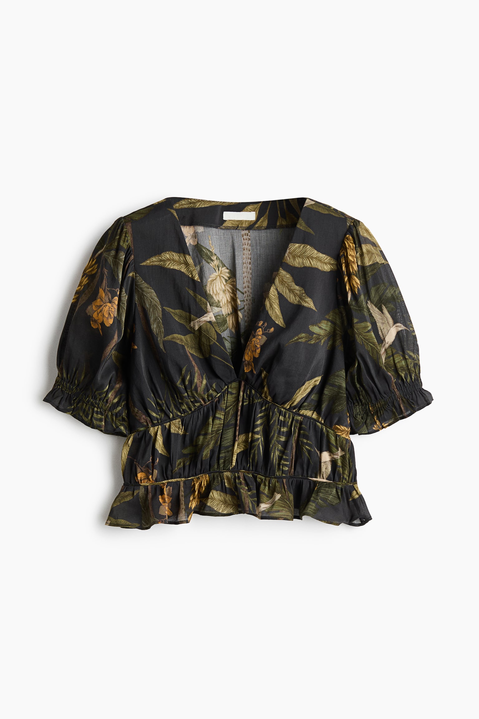Top fruncido en mezcla de viscosa - Negro/Plantas - 2