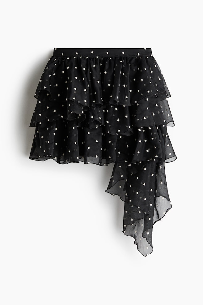 Stufenrock mit Drapierung - Schwarz/Polka Dots - 1