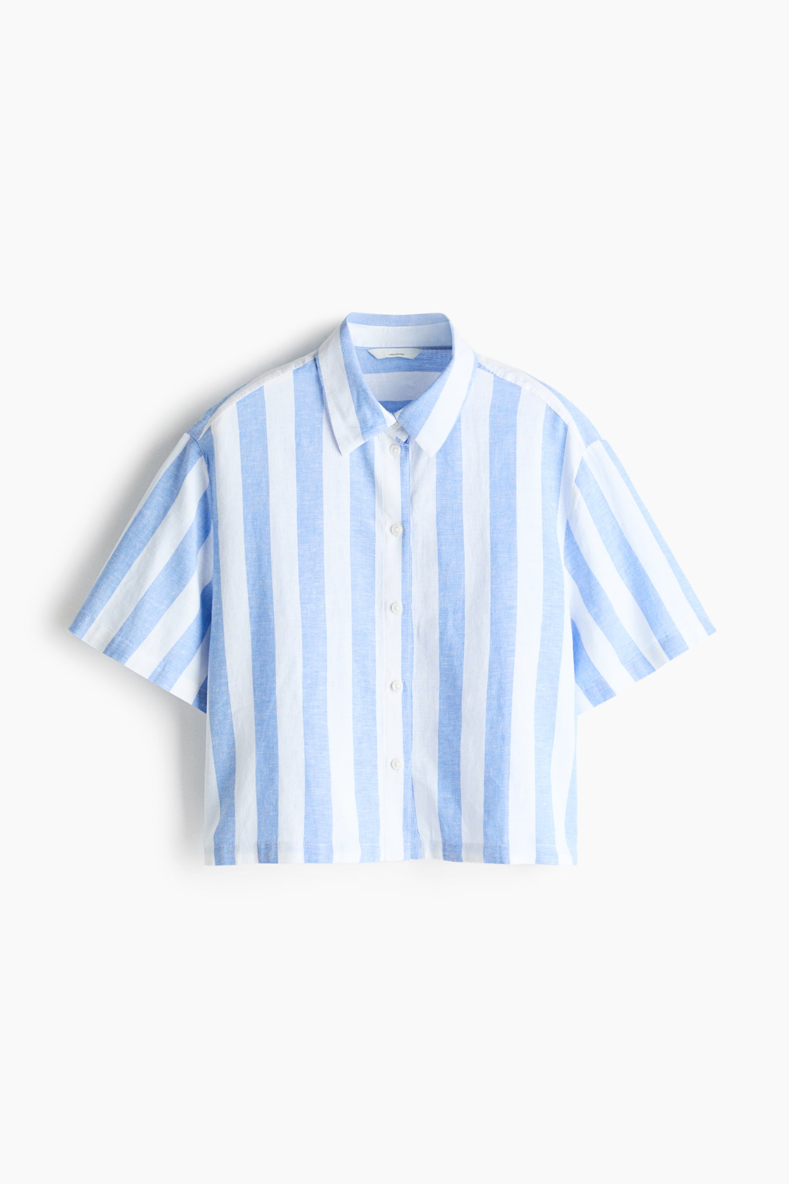 Женская рубашка H&M Oversized Linen-Blend, цвет: Светлый синий / Полосатый — фото 1